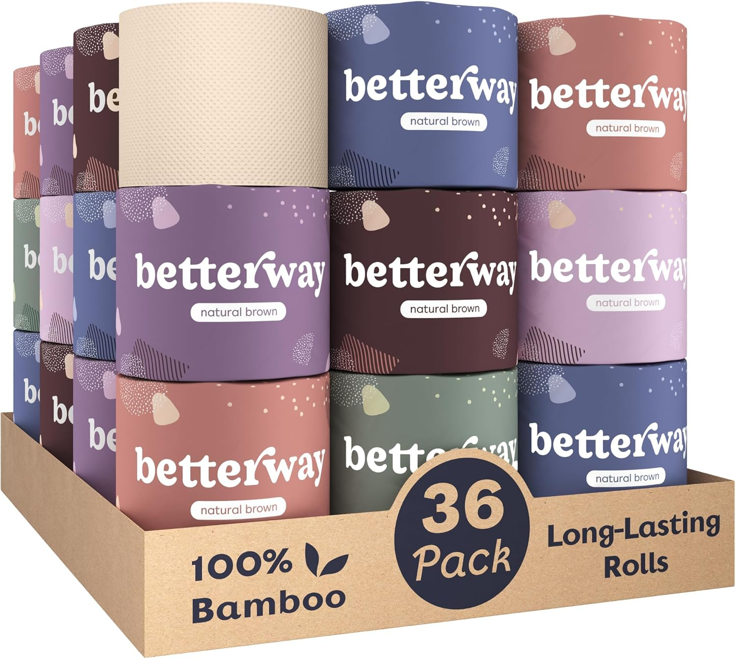 Betterway Bamboo Toilet Paper 3 PLY - Eco Friendly, Sustainable Toilet Tissue - 12 Double Rolls & 360 Sheets per Roll - Septic Safe - Organic, Plastic Free, Compostable & Biodegradable - FSC Certified