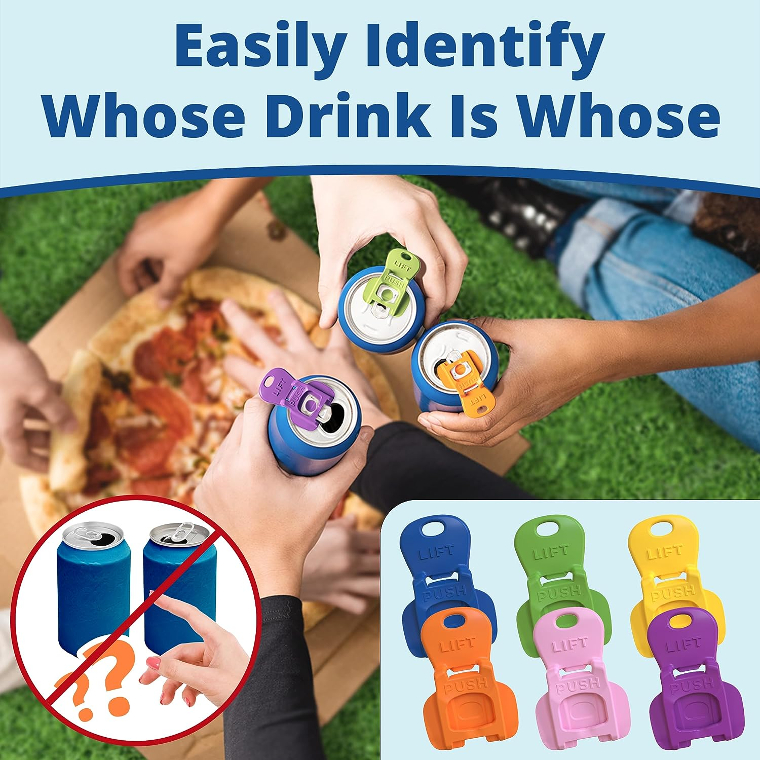 Beverage Barricade Soda Protector 6 Pack for Active Families. Improve Your Picnic or BBQ Experience: Shield Your Cans from Bugs & Dirt Easily ID Whose Drink Is Whose & Eliminate Painful Top Popping. image number 6