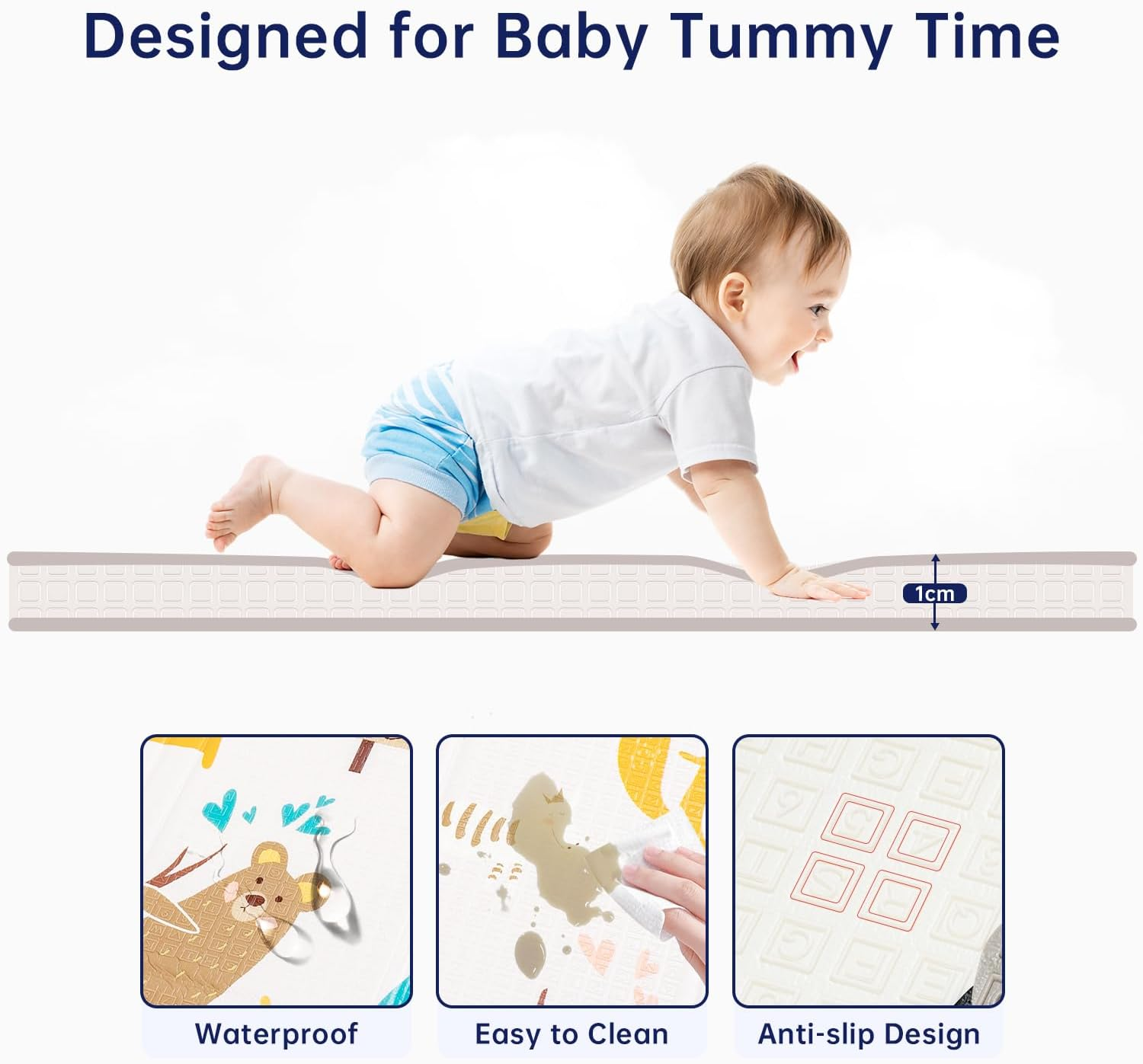 Baby Play Mat, 200 * 180Cm Large Thick Playmat, Folding Portable Waterproof Reversible Double-Sided Crawling Play Mat, Baby Floor Mat for Infants and Toddlers, Easy to Clean (71 * 79 * 0.4In-Bear) image number 3
