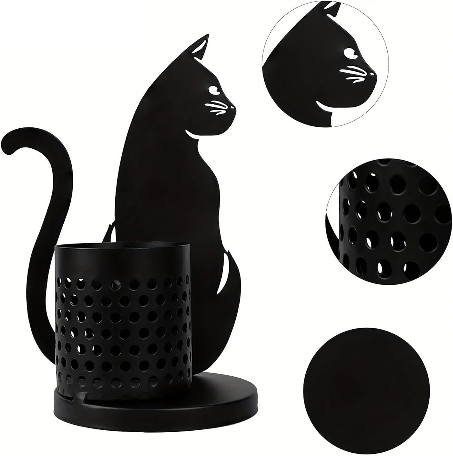 Black Metal Cat Pencil Holder - Cat Countertop Pencil Stand | Cute Metal Cat Pencil Container for Desk | Funny Black Cat Pen Storage Rack, Offices Accessory | Decorative Desk Organizer for Cat Lovers image number 5