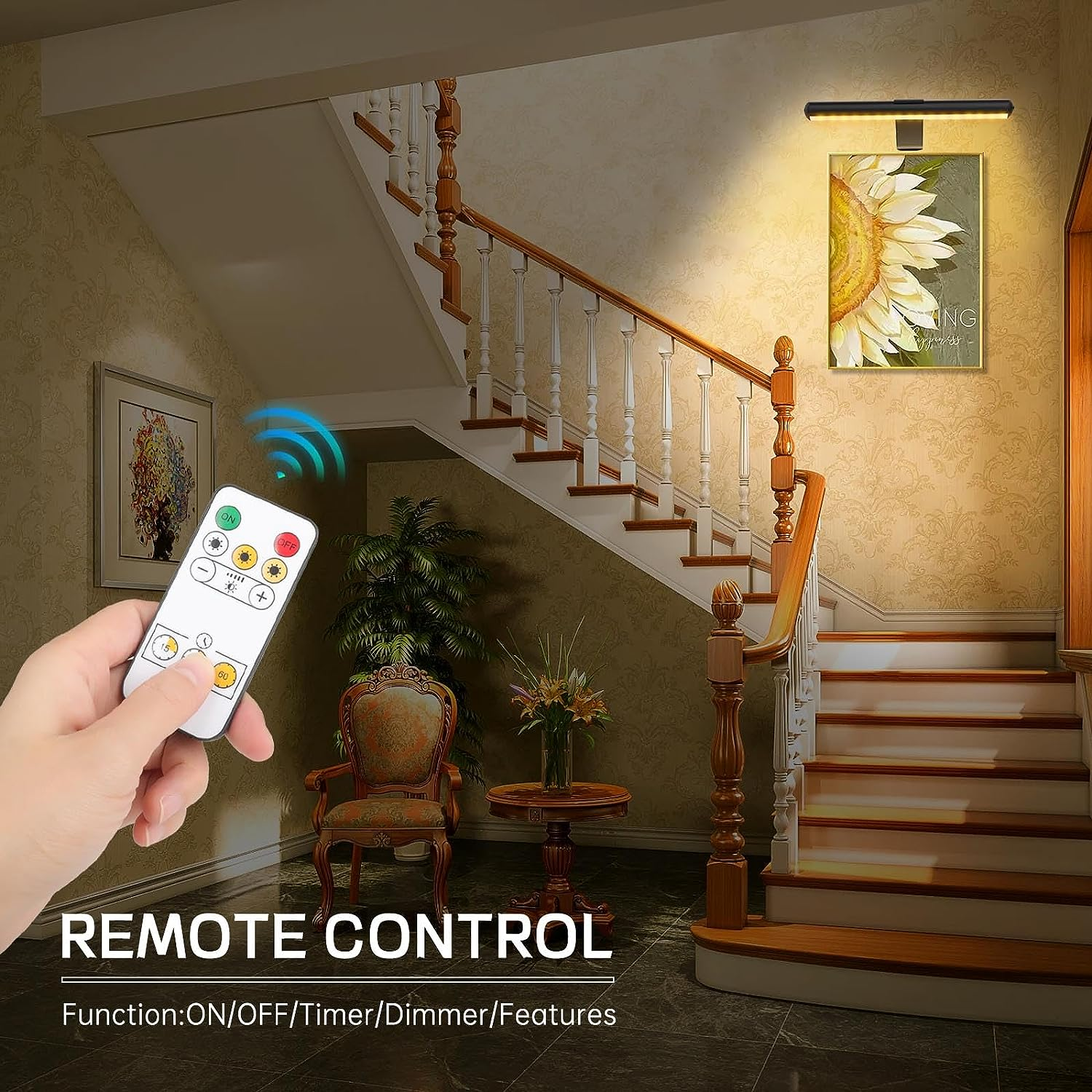 4000Mah Wireless LED Picture Lighting, 3W Rechargeable Wall Light, Dimmable Light with Touch & Remote, 300LM Display Lamp with Timer for Picture Frame Art Dartboard Gallery Mirror image number 5