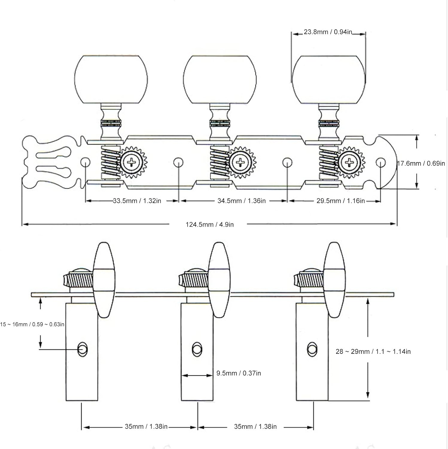 Tuning Pegs Keys, 2Pcs Classical Guitar String Machine Heads Easy to Install Metal Tuners Set Guitar Tuners Machine Heads with White Pearl Buttons for Classical Guitar image number 2