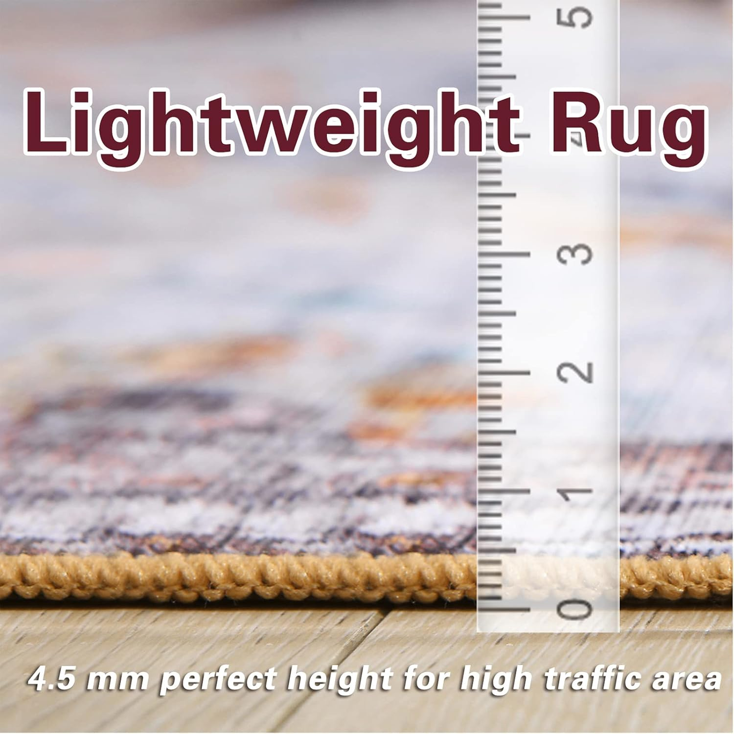 Calore Vintage Area Rug Living Room Rug, Non-Slip Soft Short Pile Carpet for Easy Clean, Chic Traditional Rug for Living Room Bedroom Dining Room (Retro Beige, 160 X 200Cm) image number 5