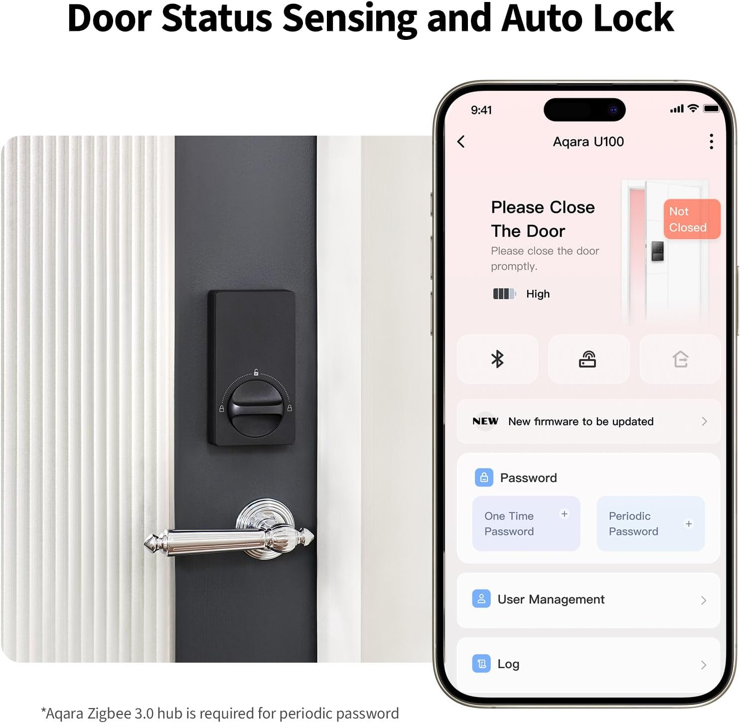 Aqara Smart Lock U50, Keyless Entry Door Lock with Apple Home Key, Bluetooth Deadbolt Lock, App Remote Control image number 4