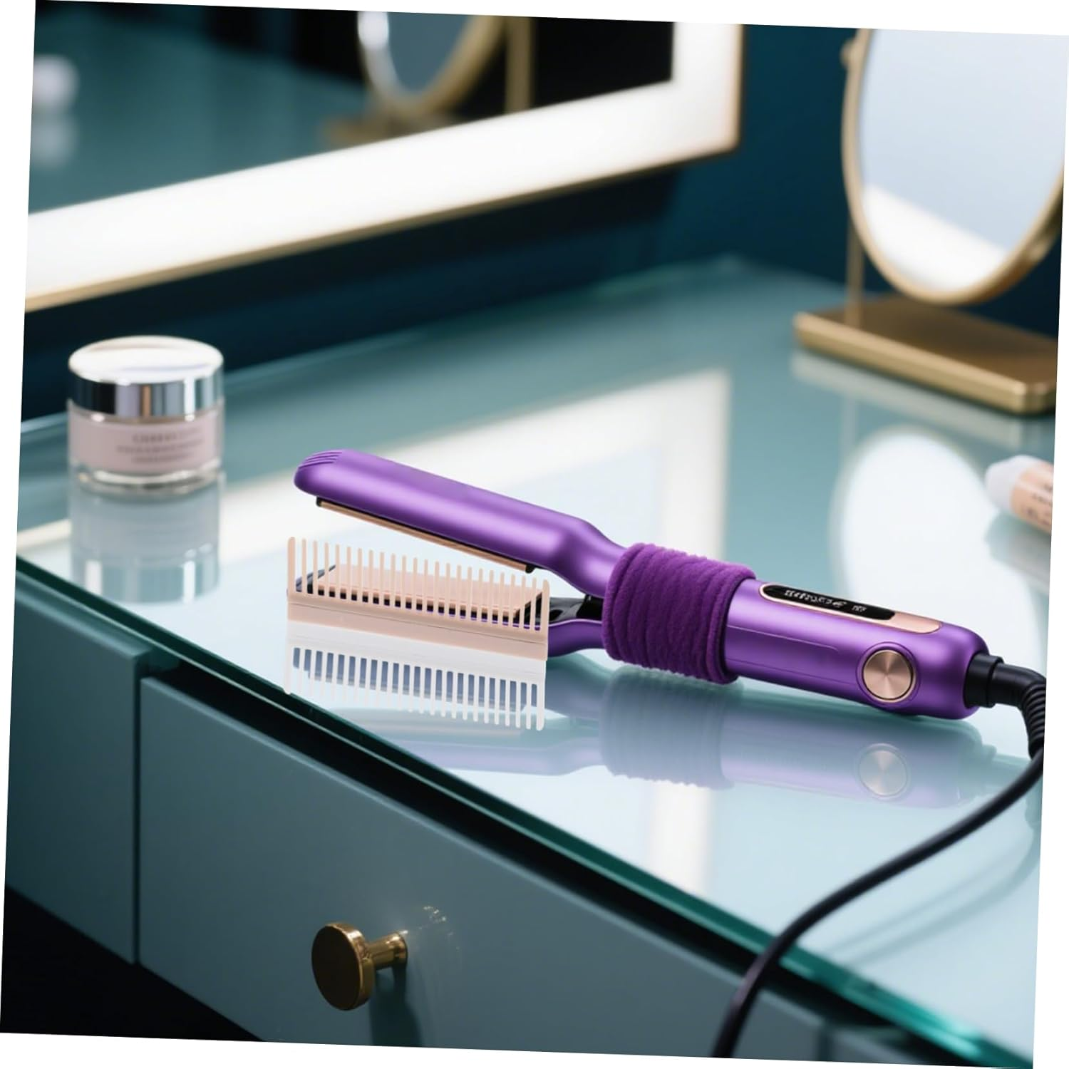 FONDOTIN 2Pcs Carbon Fiber Hot Comb Straightener Removable Clip Hair Brush Attachment for Women Men Salon Smoothing Styling Tool with Teeth Heat Resistant Travel Friendly Hair Styling image number 3