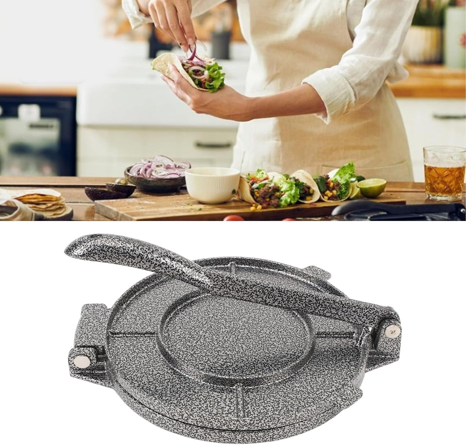 Dough Press, Cast Iron Tortilla Press Manual Flour Tortilla Press Tool Labor Saving with Ergonomic Handle Multifunction Tortilla Maker Pasty Press for Kitchen Cooking image number 6