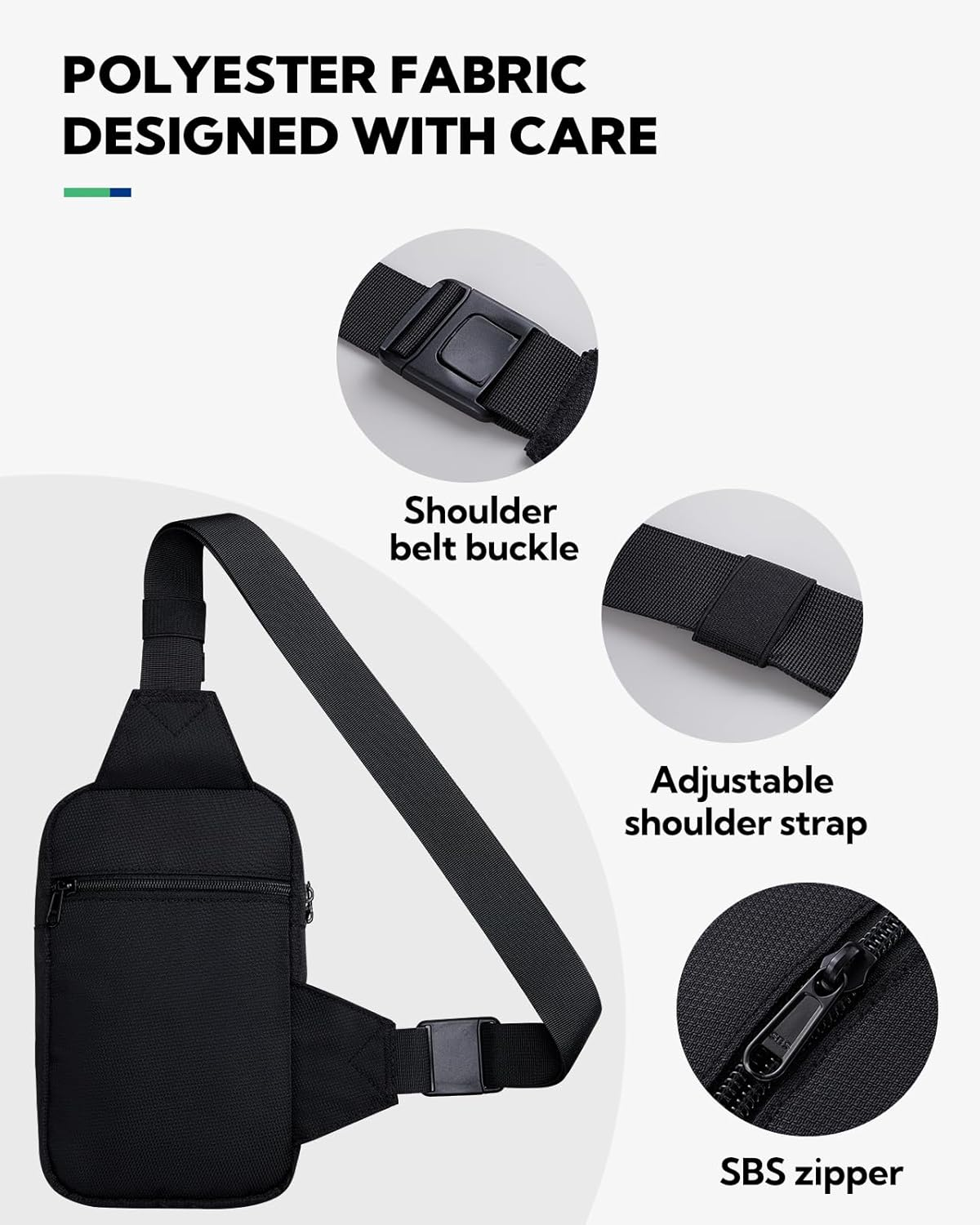WATERFLY Crossbody Chest Sling Bag: Small Shoulder Bag Crossover Cross Body Bag for Work Travelling Women Men