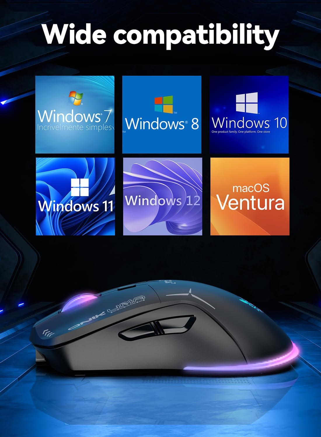 Wireless Gaming Mouse, 4 Adjustable DPI, Ergonomic Optical Office Mouse, 7 Buttons Corded Mice Wired/Wireless Gamer Mouse Rapid Fire Key,For Window/Pc/Laptop/Desktop/Mac/Chromebook