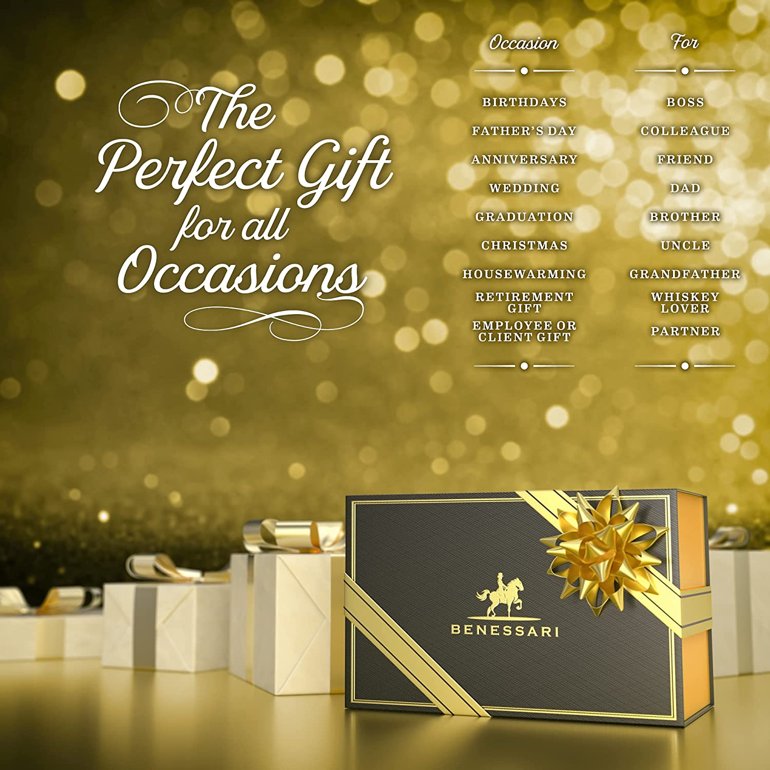 BENESSARI Whiskey Glasses Gift Set - Premium Old Fashioned Whisky Tumbler Gifts for Men or Woman Birthday; Rocks Whiskey Gift Box Set of 2 | Lead-Free Crystal Glasses for Bourbon, Scotch, Cocktail Set image number 1