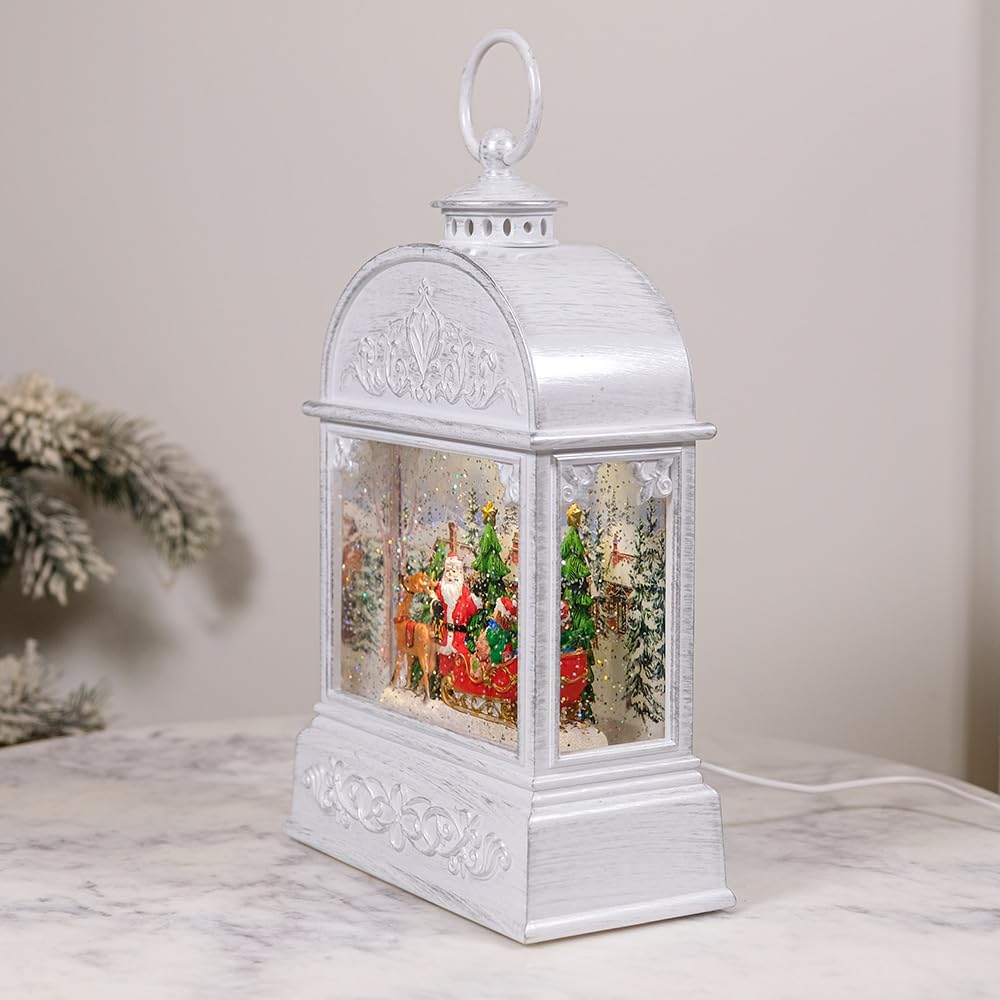 Christmas Musical Water Lantern, Vintage White with Swirling Confetti LED Lights image number 4