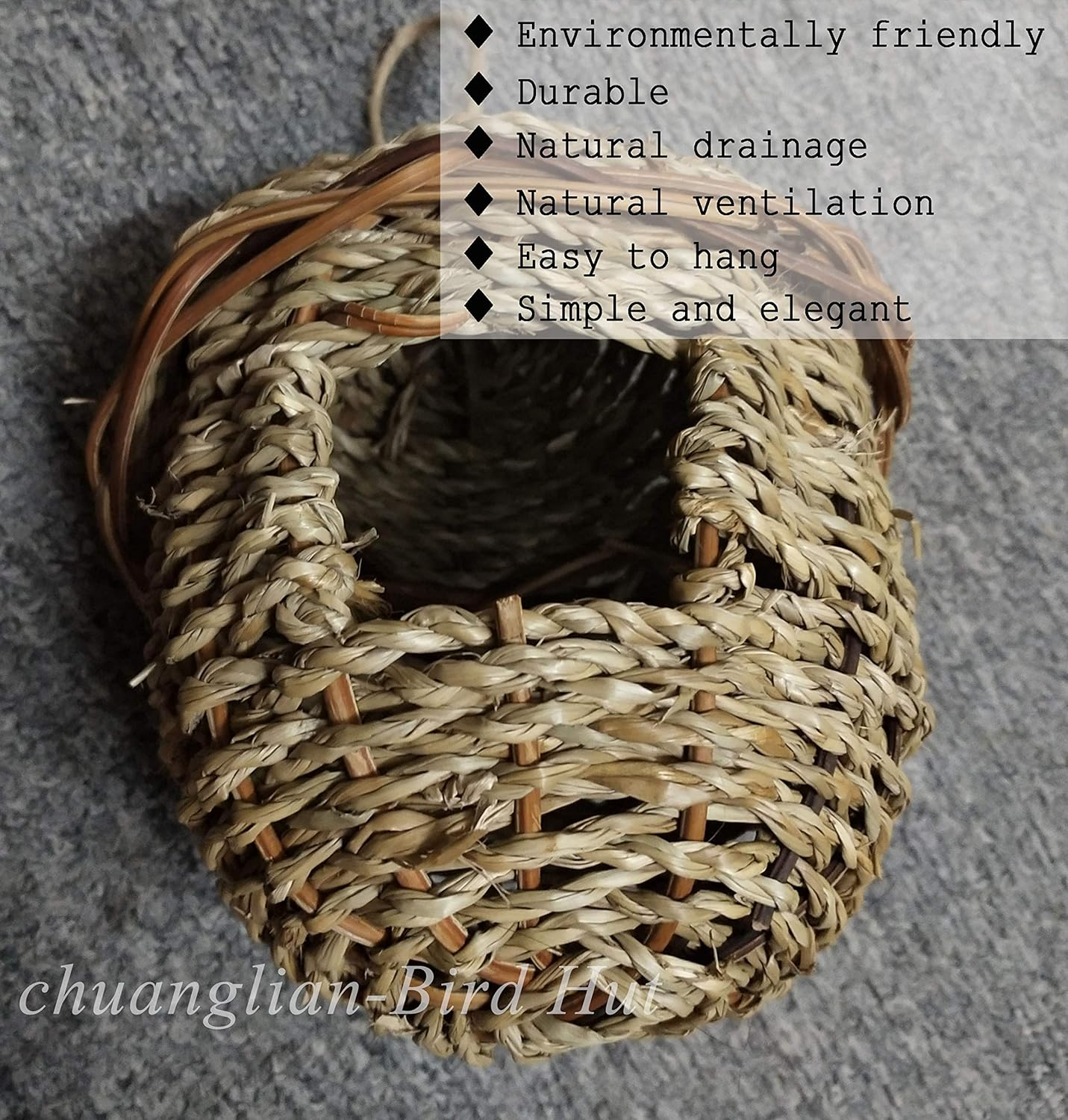 Hand-Woven Teardrop Shaped Eco-Friendly Birds Cages Nest Roosting,Grass Bird Hut,Hanging Bird House,Cozy Resting Place,100% Natural Fiber,Ideal for Birds - Provides Shelter from Cold Weather image number 4