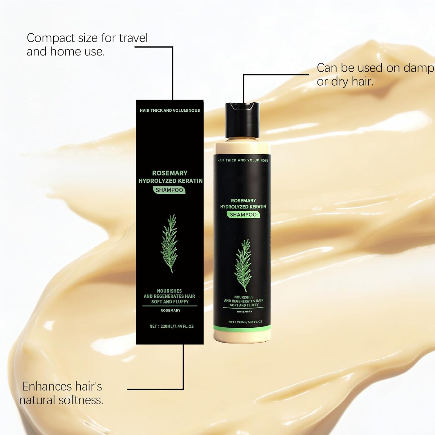 Rosemary Keratin Volumising Shampoo &ndash; Styling Support Cleanser for Fuller-Looking Hair &ndash; Fresh Scent Daily Hair Wash (1Pcs) - 2Pcs image number 6