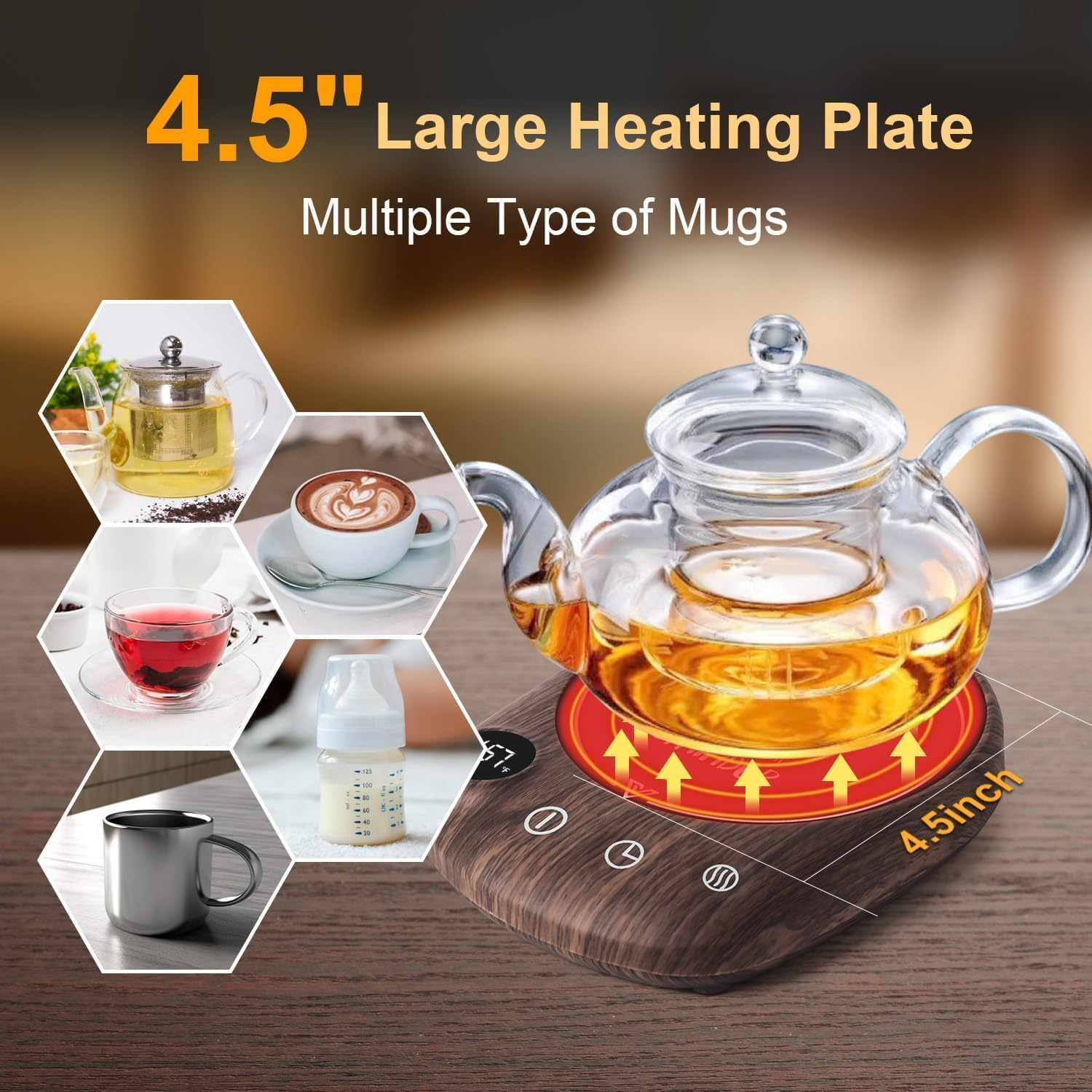 Coffee Warmer Black Coffee Mug Warmer & Cup Warmer for Office Desk Use, Electric Beverage Warmer with Three Temperature Settings, Coffee Warmer for Cocoa Tea Water Milk with Auto Shut off (NO Cup) image number 2