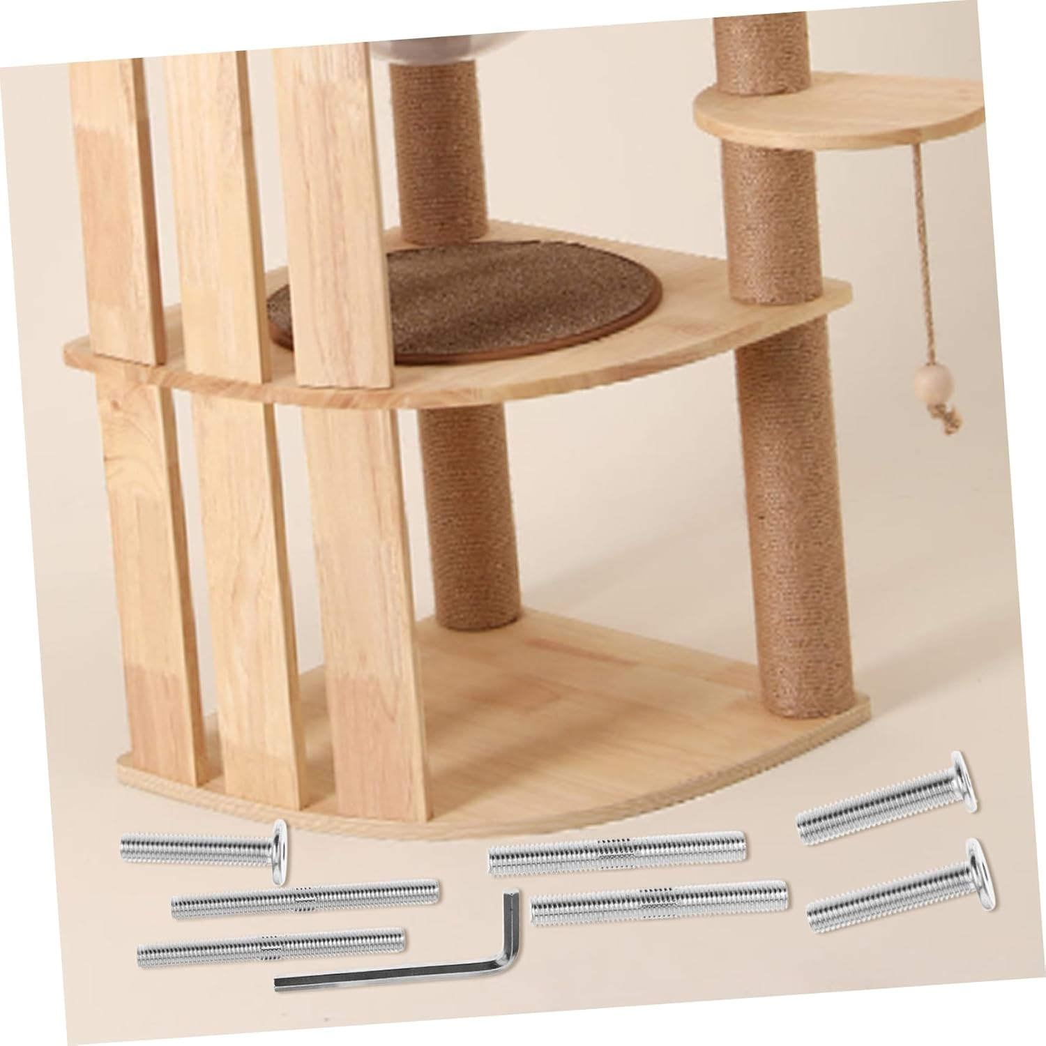 Alasum Cat Scratching Post Replacement Parts Screws Set with Double End Threaded Bolts, Flat Head Bolts, and Allen Key, M8 X 10Mm 8Mm Hardware for DIY Cat Furniture Assembly image number 2