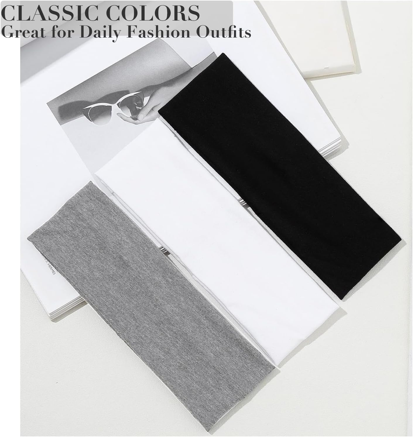 6Cm Wide Black Headbands for Women Men, 2Pack Fashion Head Bands for Women'S Hair, Soft Fabric Stretchy Hair Bands for Makeup, Yoga, Running (Black/White) image number 5