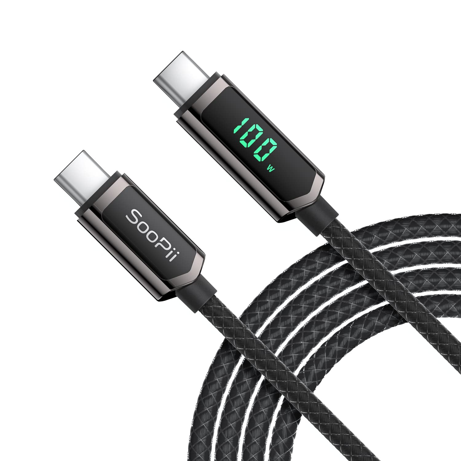 Soopii 100W USB C Cable, 6.6FT Nylon Braided USB C to USB C Cable, Fast Charging Type-C Cable with LED Display for Lphone 15/15 Plus, Macbook Pro, Samsung Galaxy S22/S10, Pixel, LG image number 6