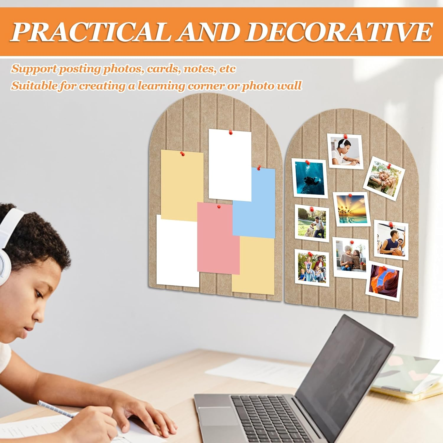 2Pcs 40X60Cm Arch Felt Bulletin Board Drill Free Installation Decorative Felt Pin Board with 9Mm Thickness for School Home Office Wall Decor(Camel Color)