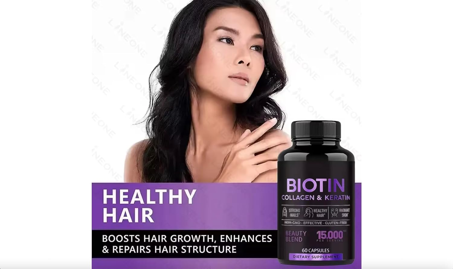 Biotin Collagen & Keratin Beauty Blend Capsules, 15000Mcg, 60 Capsules, Hair Growth Support