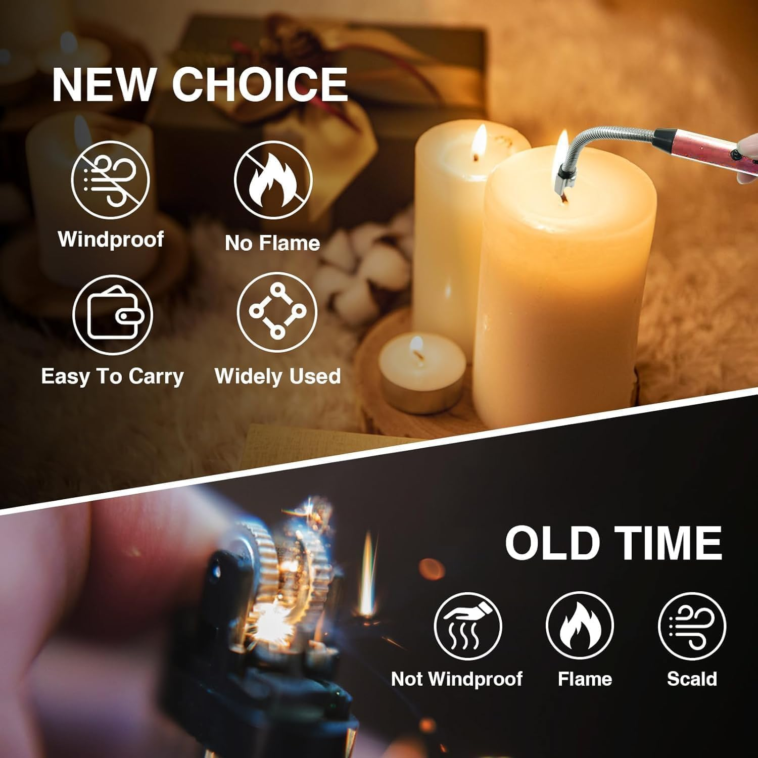 Candle Lighter, Electric Lighter Arc Windproof Flameless with 360&deg; Flexible Neck & LED Power Display, USB Rechargeable Lighter for BBQ, Grill, Camping, Fireplace, Stove image number 5