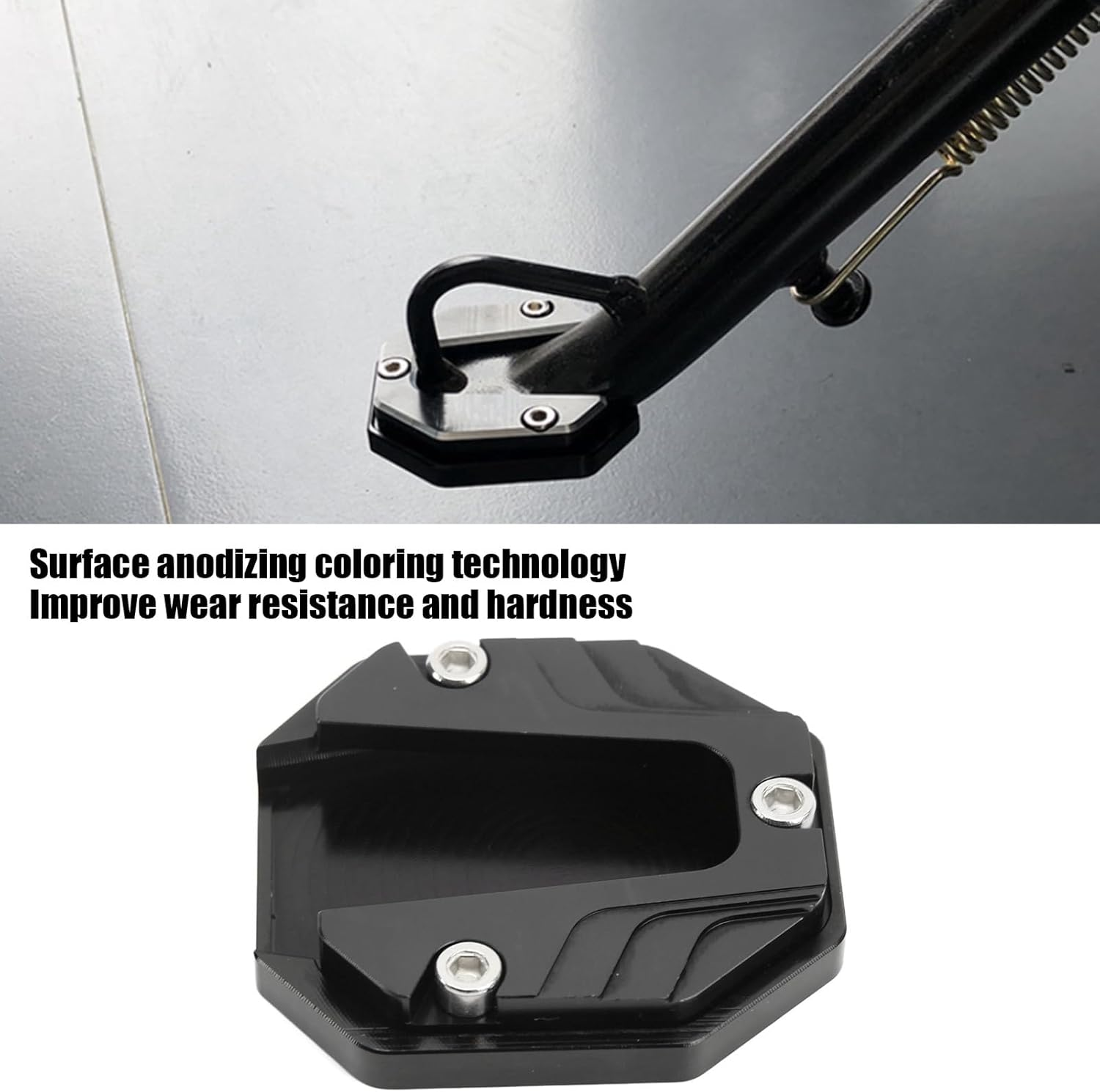 Large Base Kickstand Extender Motorcycle Side Stand Plate Pad High Strength Kickstand Pad Plate Support Accessory - Foot Rests (Black)