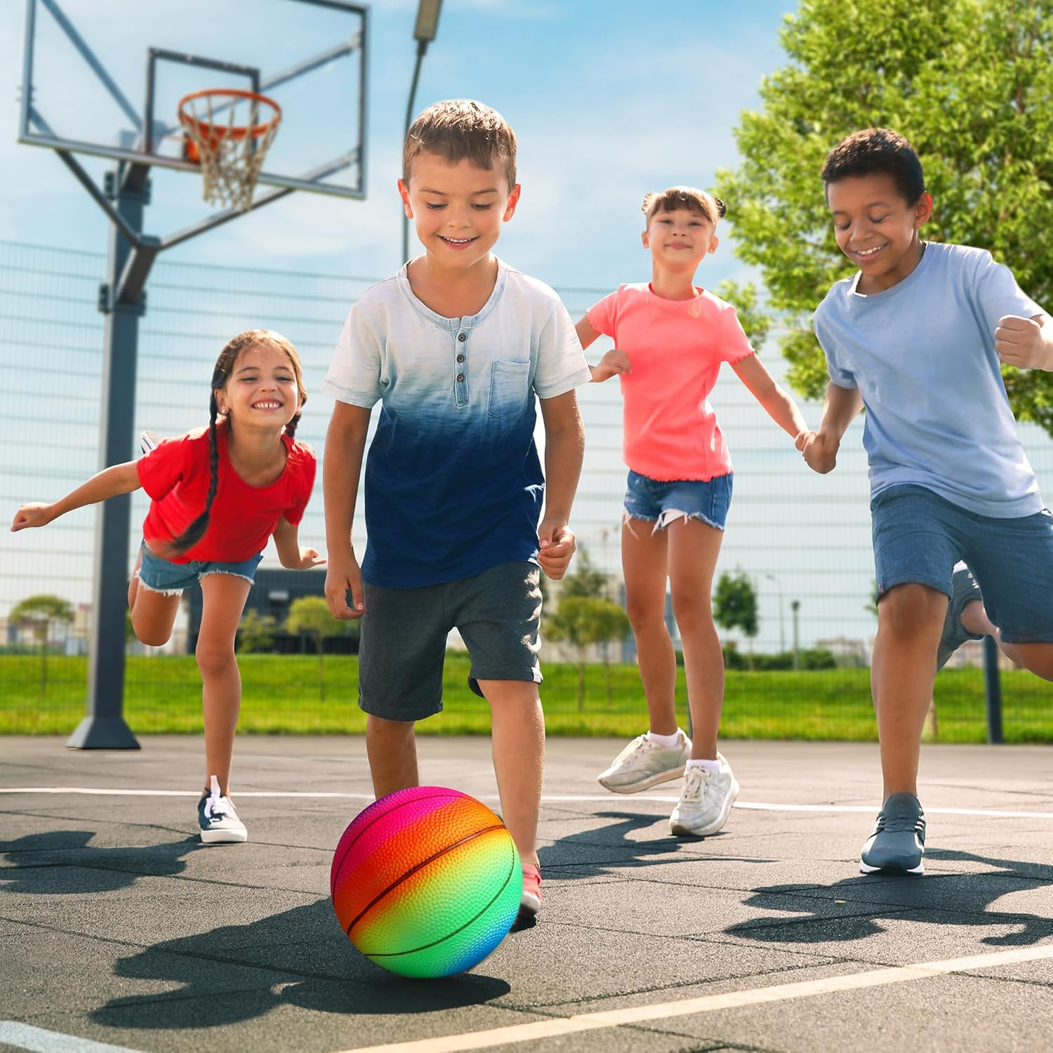 Billeeit Small Sports Balls for Kids Pack of 6, 2 Each of 5" Football, Basketball, Soccer for Playground, Toy Balls Set, Inflatable Multi-Sport Ball Set with 1 Pump for Indoor and Outdoor Activities image number 5