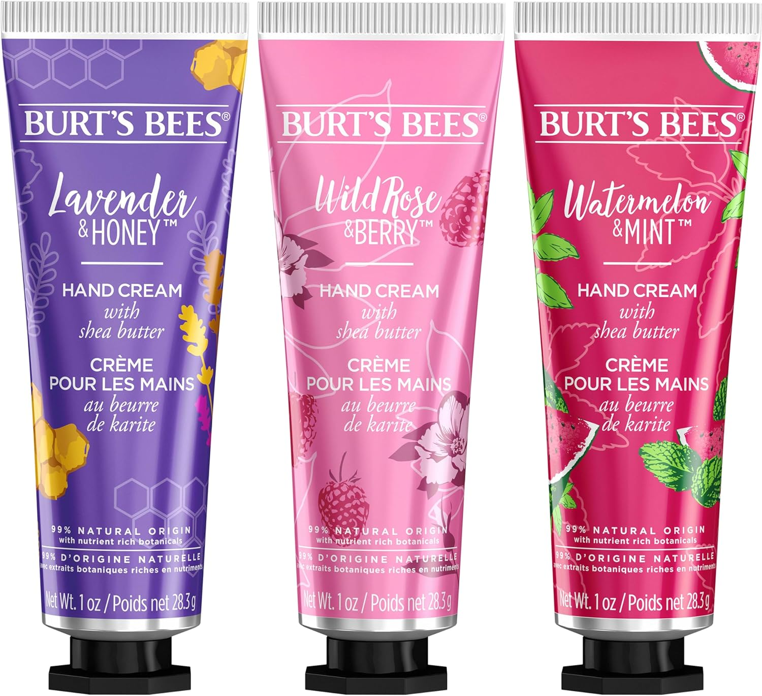 Burt'S Bees Hand Cream Gift Set with Shea Butter, Lavender & Honey, Wild Rose & Berry and Watermelon & Mint, 3 Pack