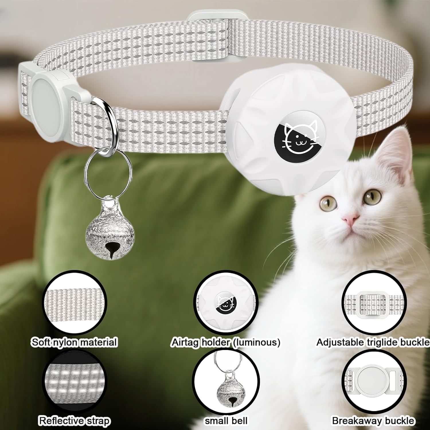 Cat Collar for Airtag Holder, Lightweight Cat Tracker for Kitten and Puppy, Waterproof and Reflective with Bell (Black) image number 5