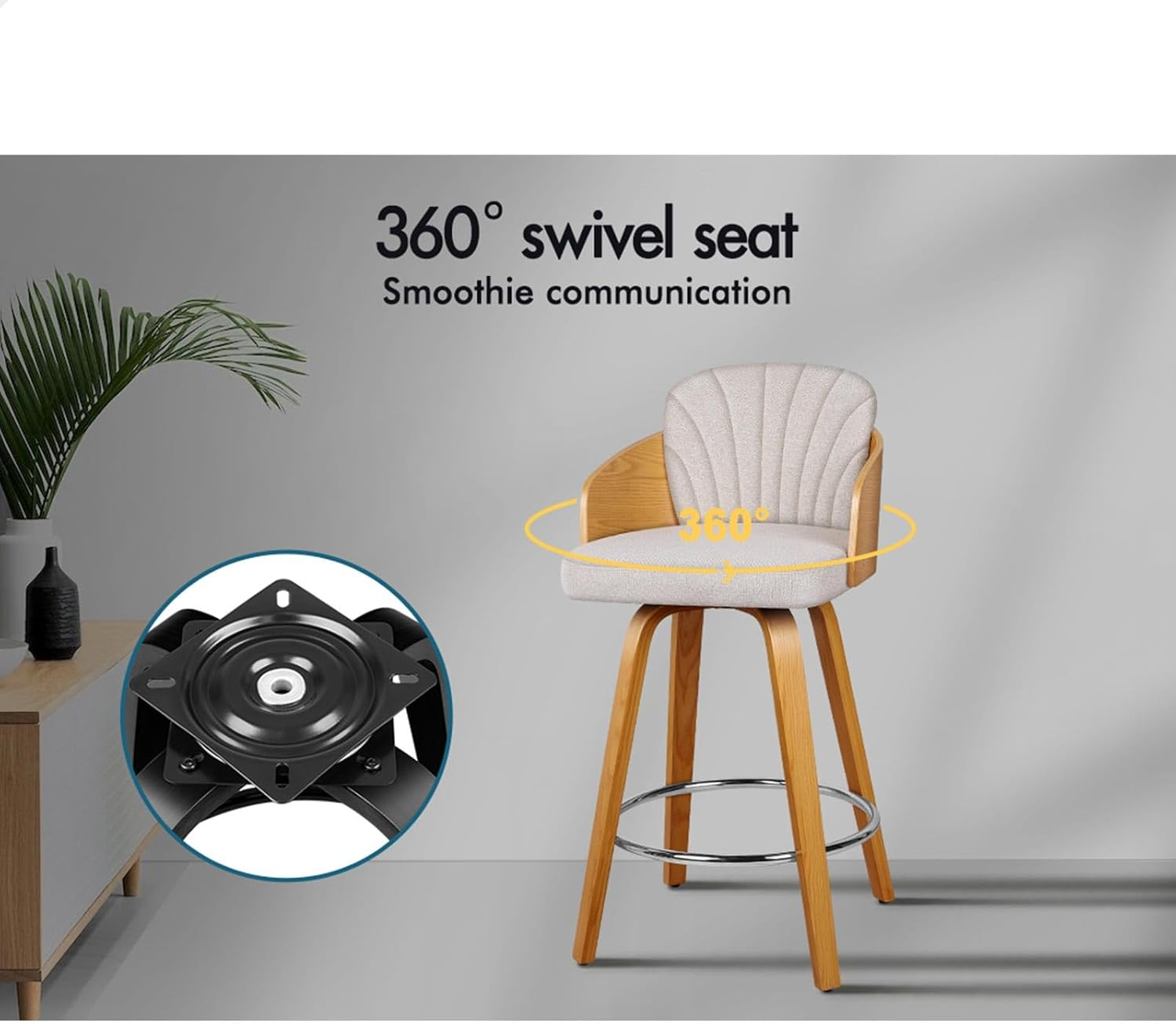 ALFORDSON 2X Bar Stools, Adjustable Kitchen Stools in 66Cm Seat Height, Swivel Fabric Home Bar Counter Barstools with Chrome Steel Footrest, Dining Chair with Anti-Slip Floor Protector, Alice Grey image number 5