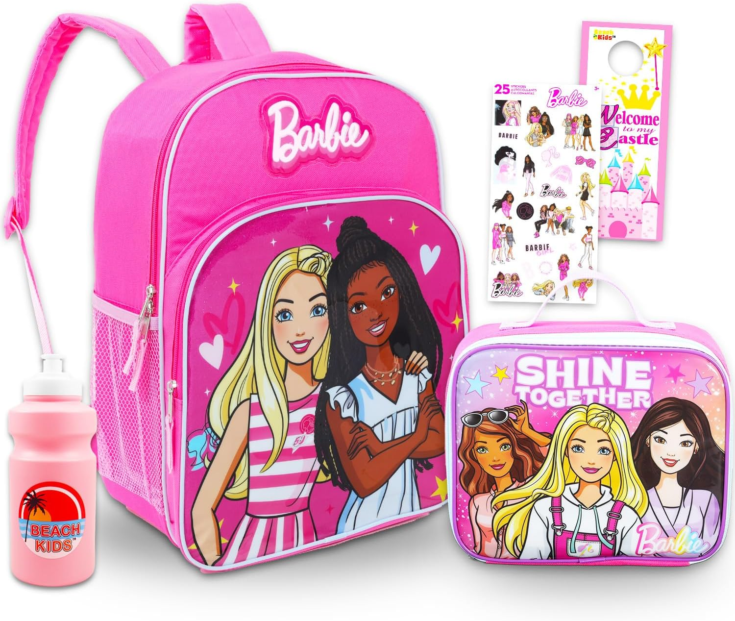 Barbie Backpack and Lunch Bag Set - Bundle with 16" School Bag, Lunch Box, Water Bottle, Stickers, More | Barbie Backpack with Lunchbox for Girls, Kids image number 3