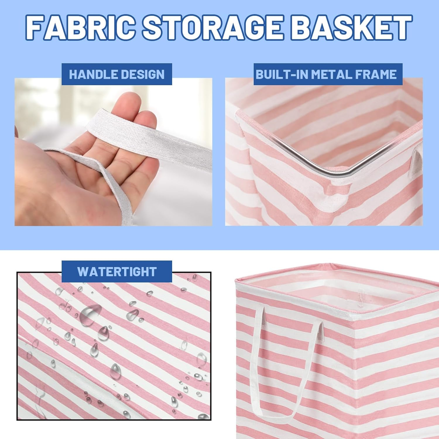 Glarks 1 Pack 75L Large Laundry Basket, Waterproof Laundry Hamper with Long Reinforced Handles, Collapsible Freestanding Clothes Hamper for Bedroom, Bathroom, Dorm(Pink Stripe) image number 1