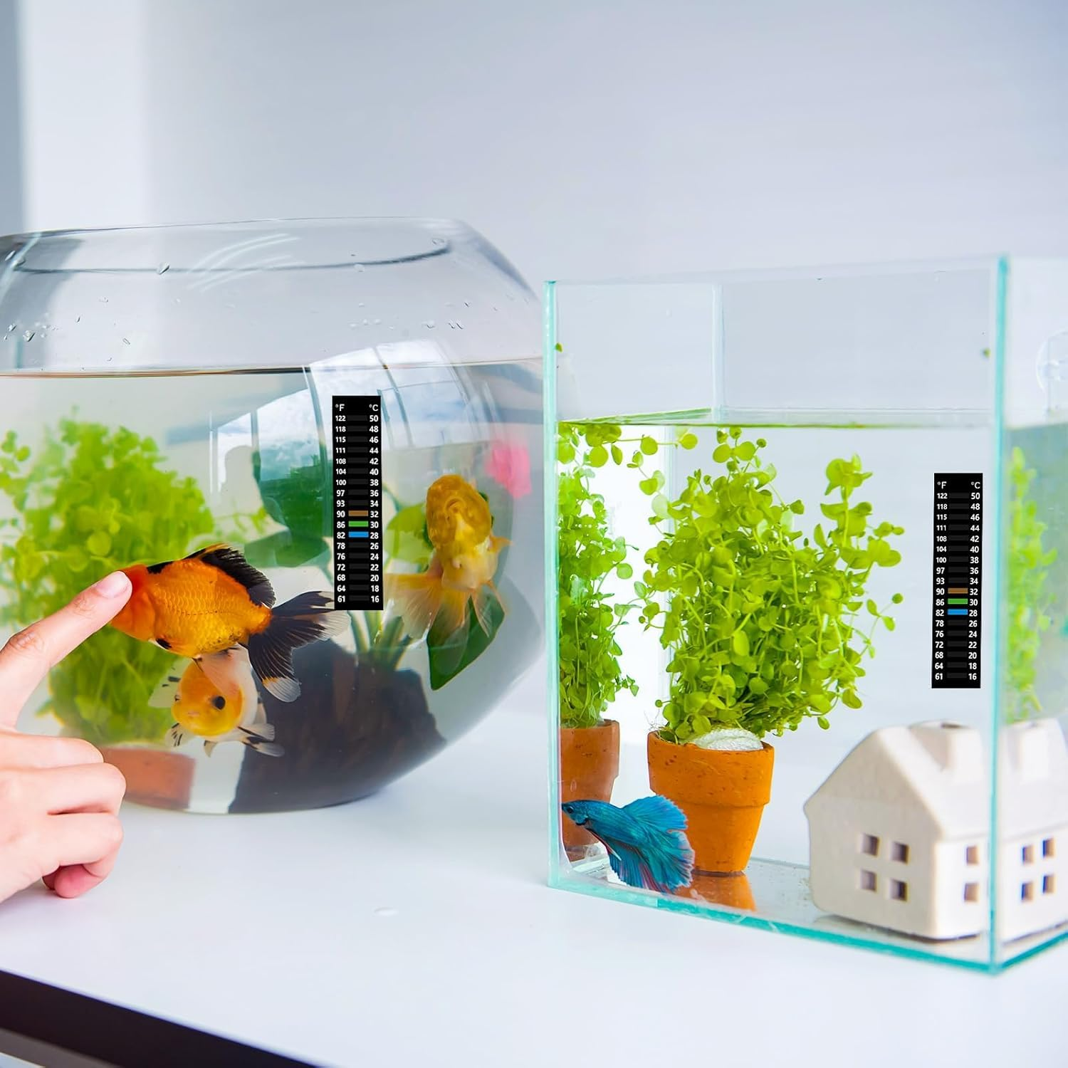 Fish Tank Temperature Gauge Stickers, 6Pcs Stick-On Digital Temperature Thermometer Strip, Adhesive Temperature Sticker Aquarium Thermometer Fish Tank Test Strips image number 2