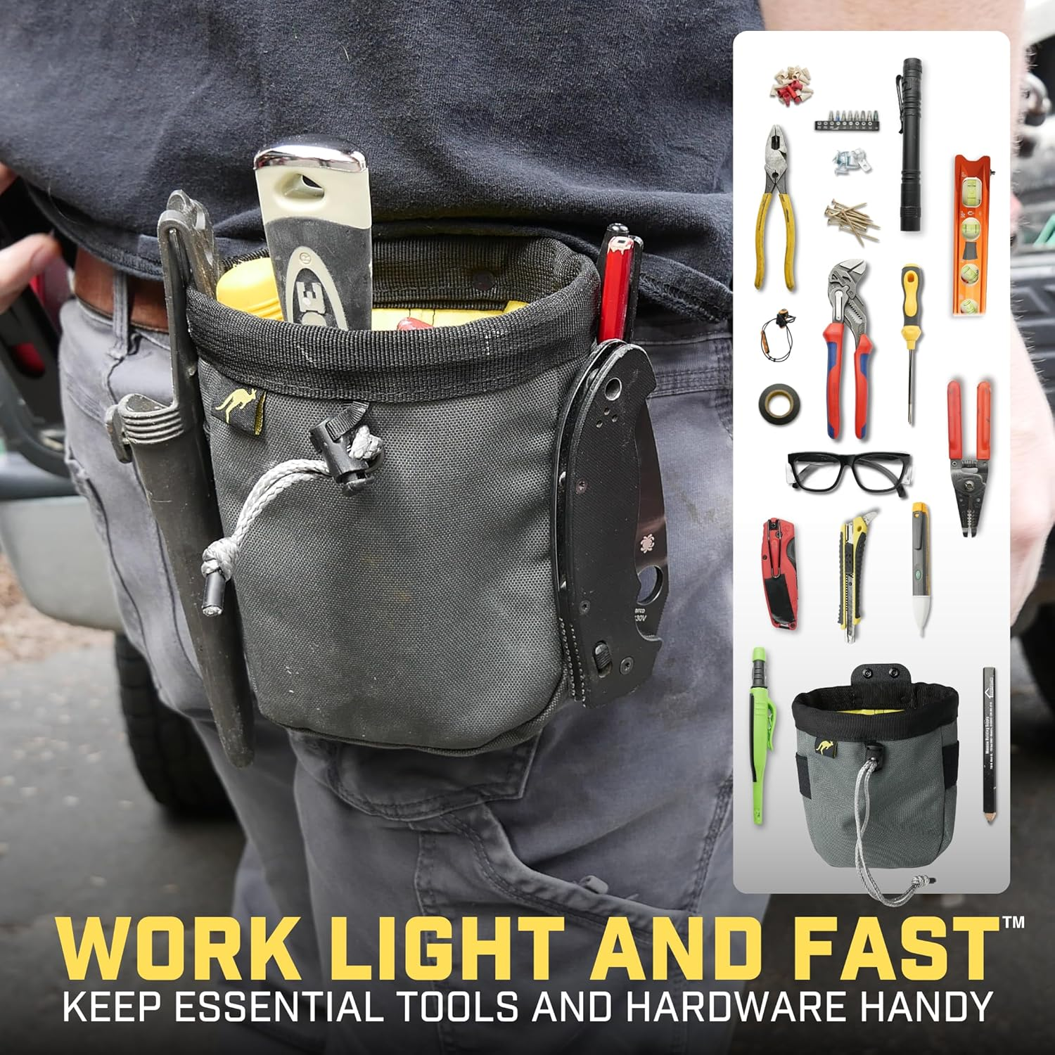 Joey Pouch | Clip-On Tool Belt Bag for Tools, Screws, and Nails - Great for an Electrician, HVAC Tech, Plumber, Carpenter, Contractor, Handy Man, and Any Tradesperson Who Wears a Small Utility Pouch image number 2