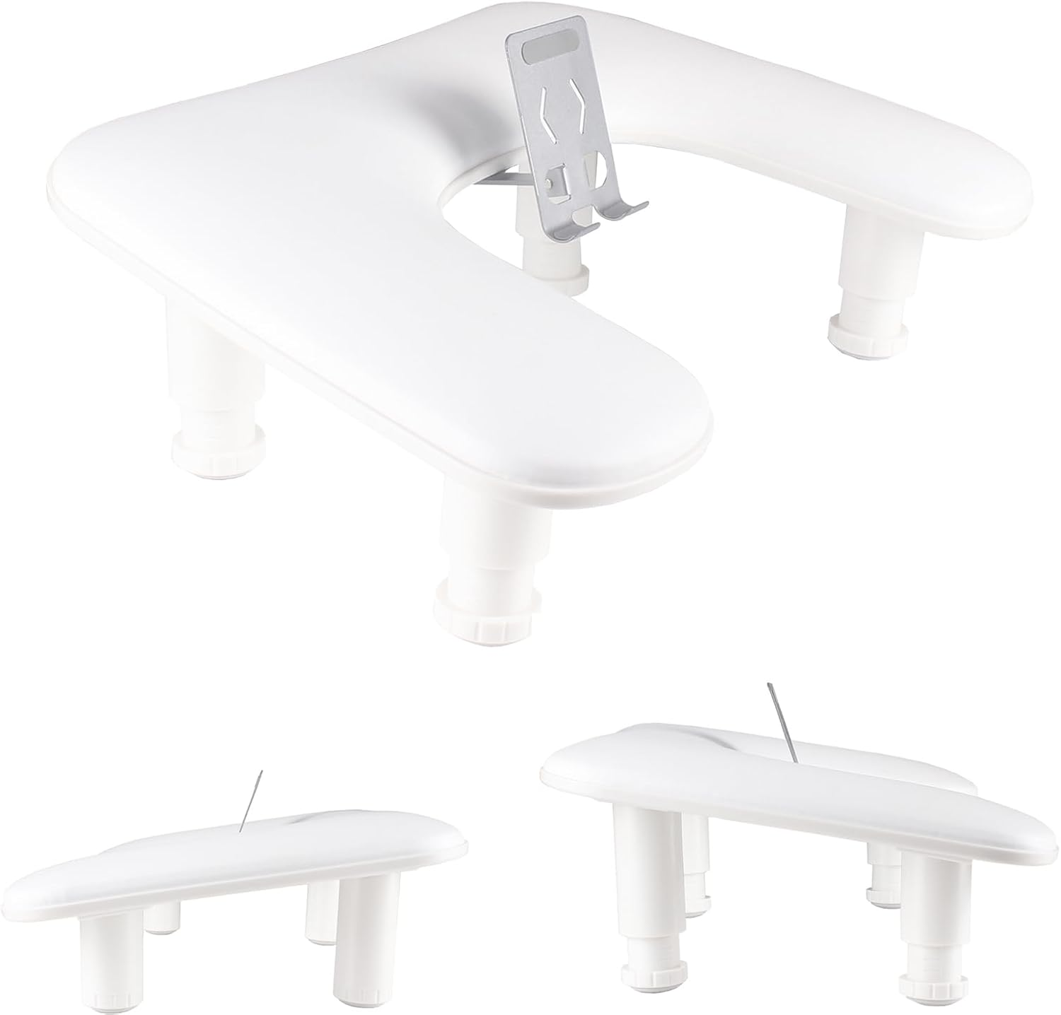 Manicure Arm Rest with Rotating Phone Holder for Nails Tech, U - Shaped Adjustable Nail Hand Rest Stand PU Leather (White)