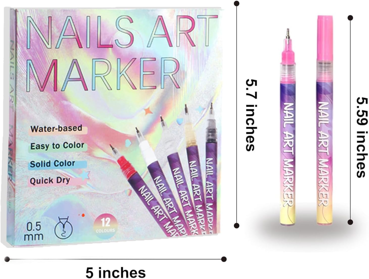 Nail Polish Pens, Tempered Top Coat Sets, Graffiti and Diamond-Dotting Pens, Acrylic Paint Pens, Dotting and Line-Drawing Pens. 12-Color Nail Art Pen Set for Nail Design (Nail Art Pen + Top Coat - 2Pcs) image number 5