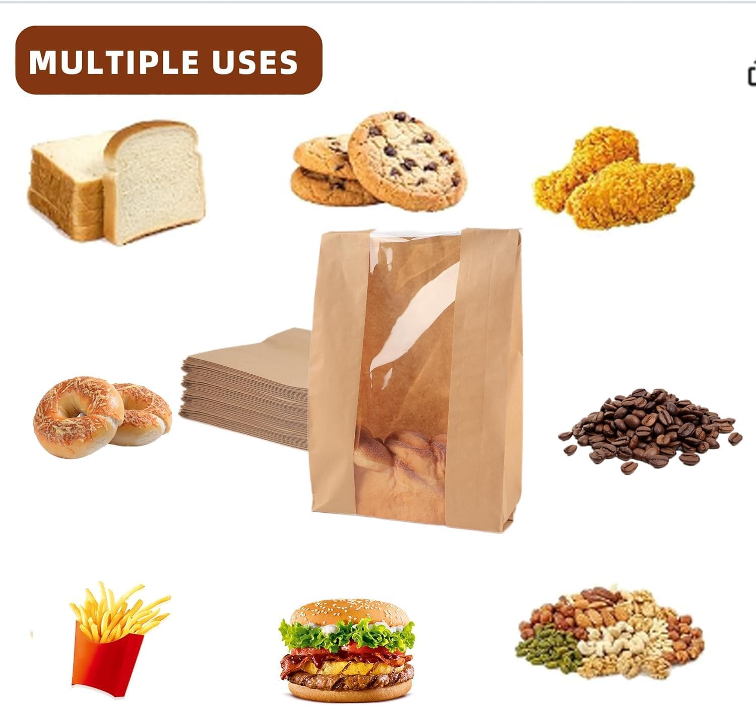 MKUCCD 50PCS Paper Bread Bags with Handmade Stickers, Large Kraft Homemade Bread Sourdough Bags with Clear Window Baked Food Packaging Storage (31X21X9 Inch) image number 4