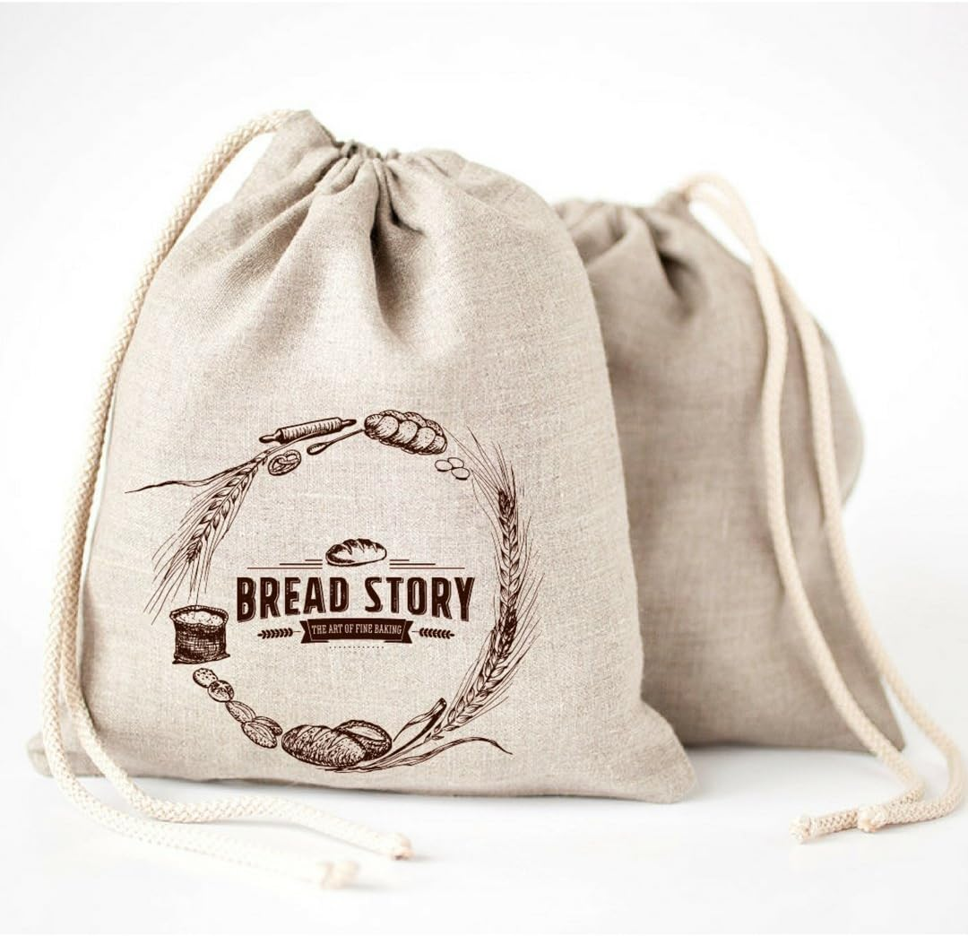 (30 X 40 Cm) Linen Bread Bags - 2-Pack, Ideal for Homemade Bread, Unbleached, Reusable Food Storage, Housewarming, Wedding Gift, Storage for Artisan Bread - Bakery & Baguette image number 2