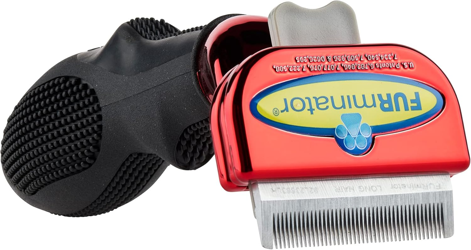 Furminator Deshedding Brush Comb Tool for Long Hair Small Dogs, Metallic Red image number 5