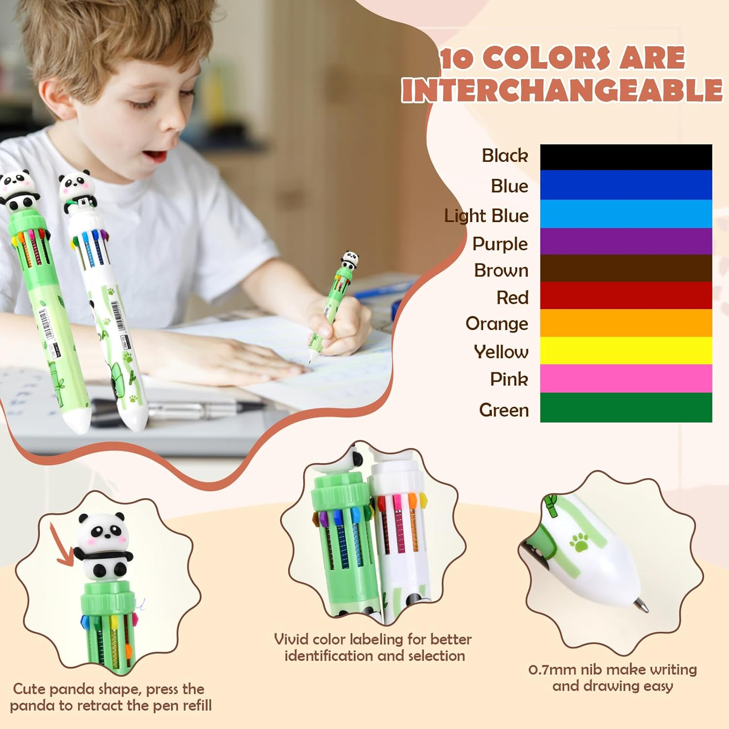 Panda Stationery Set with Pencil Case, 3 Gel Pens with Black Ink, 2 Ballpoint Pens in 10 Colours, 2 Blue Erasable Gel Pens, 2-In-1 Cute Pencil Case, Stand up Pencil Case image number 5