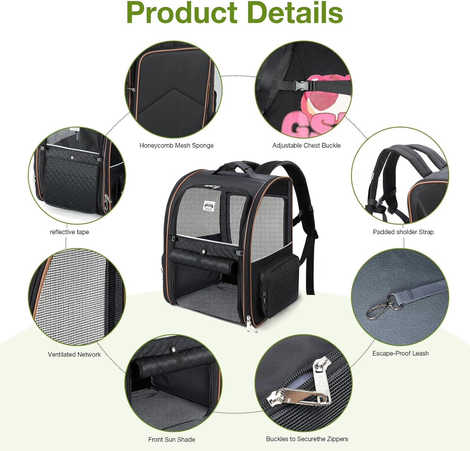 Lekespring Expandable Cat Backpack Dog Backpack for Cats Dogs up to 8 Kg, Large Cat Backpack Foldable Pet Backpack, Black image number 4