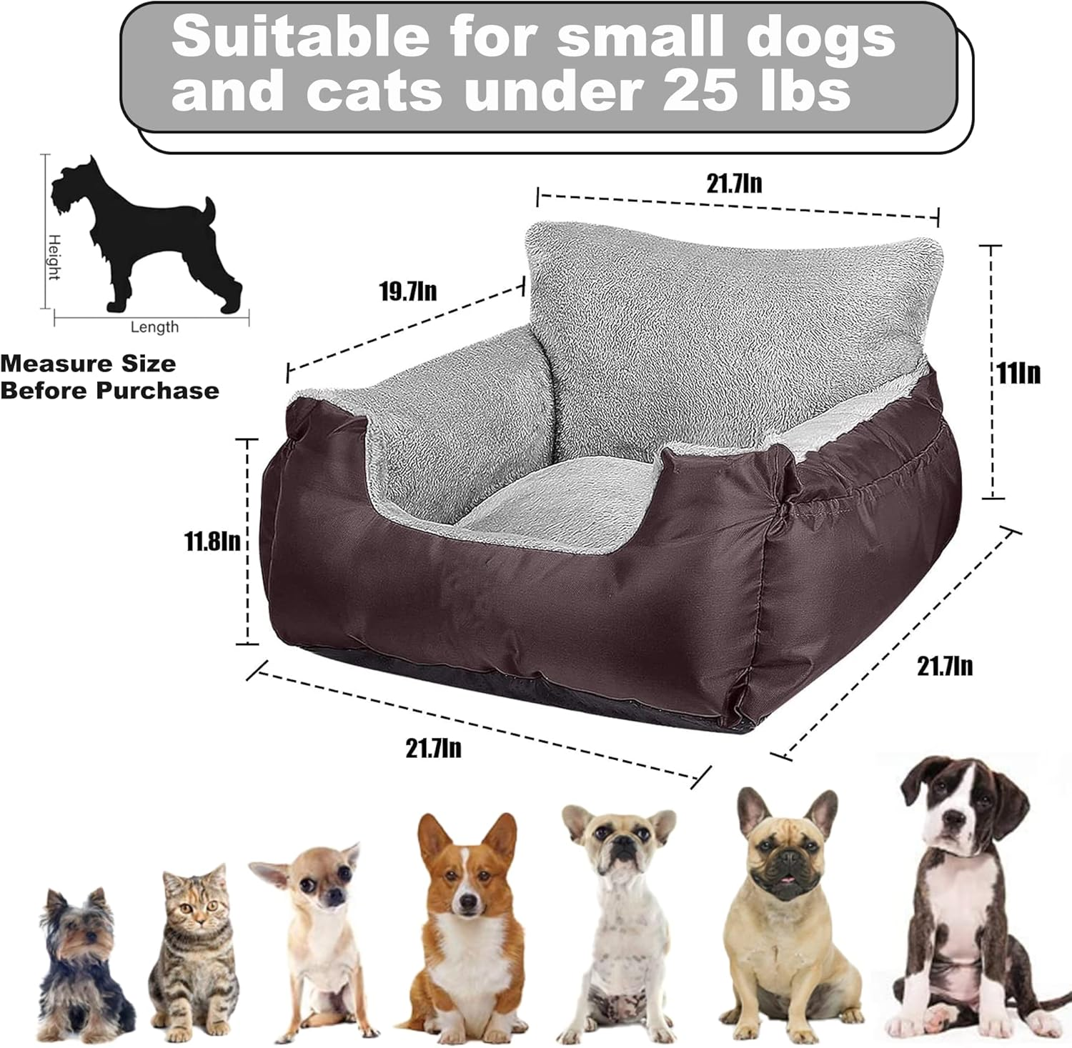 Utotol Dog Car Seat with Safety Belt, Washable Booster for Small Dogs, Anti-Slip Travel Bed for Front or Back Seat, Adjustable Buckle, Storage Pockets