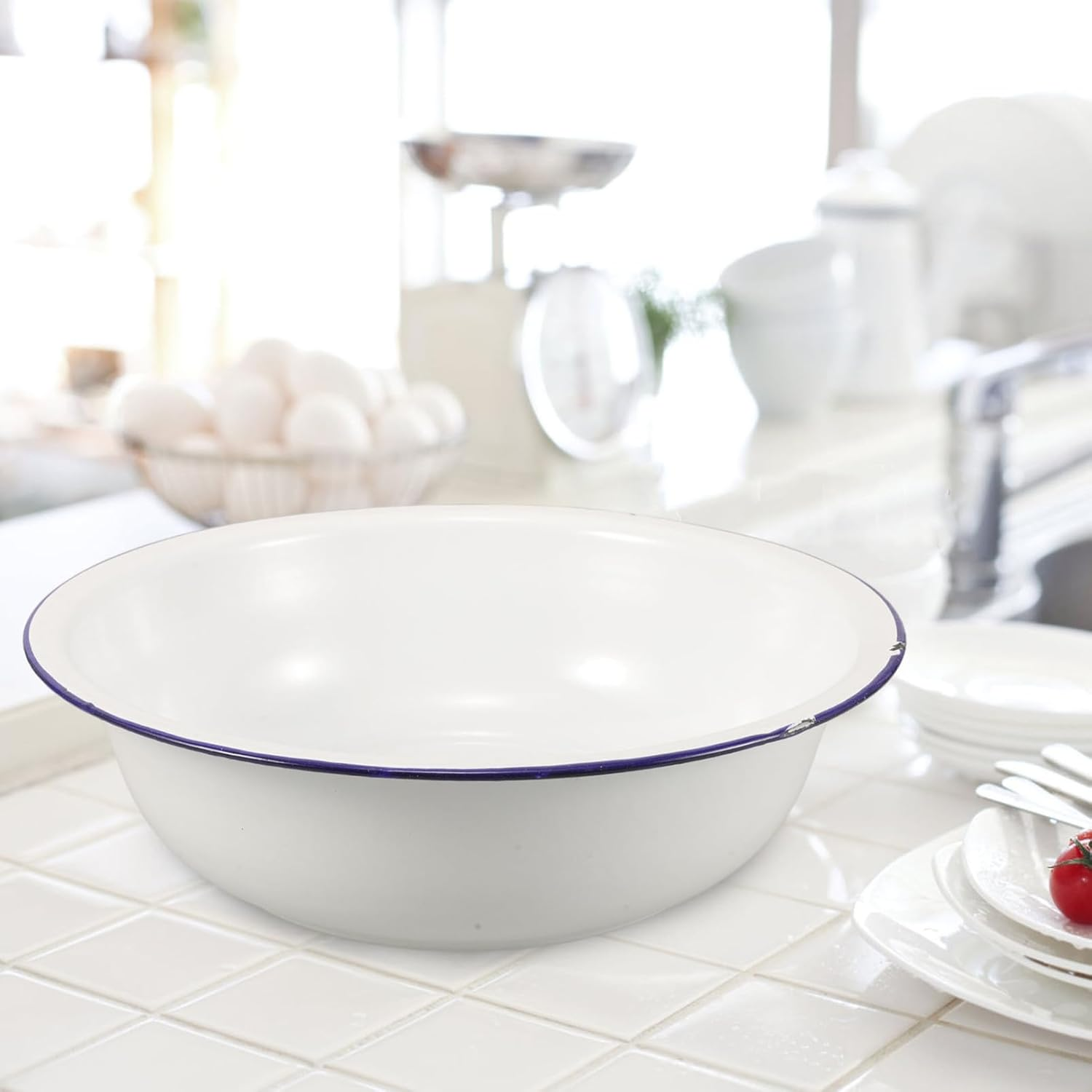 TOVINANNA Enamel Basin 30 Cm Foot Bath Basin for Soaking Feet Metal Foot Soak Tub Foot Bucket Laundry Wash Basin Old Fashioned Footbath for Home Spa Pedicures image number 5