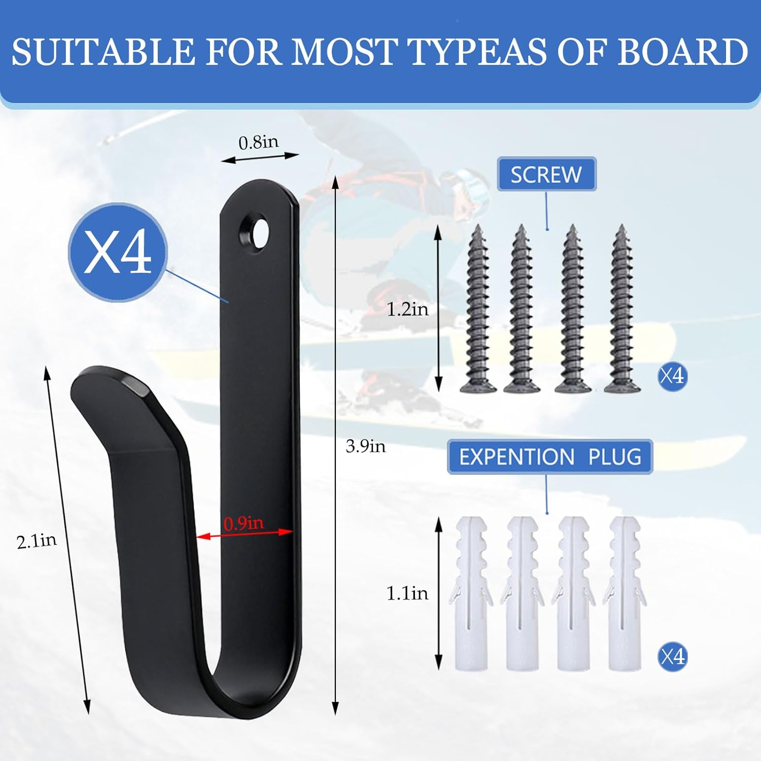 Snowboard Wall Mount, Ski Storage Rack Wall Mount, Snowboard Accessories for Ski Board Longboard image number 3