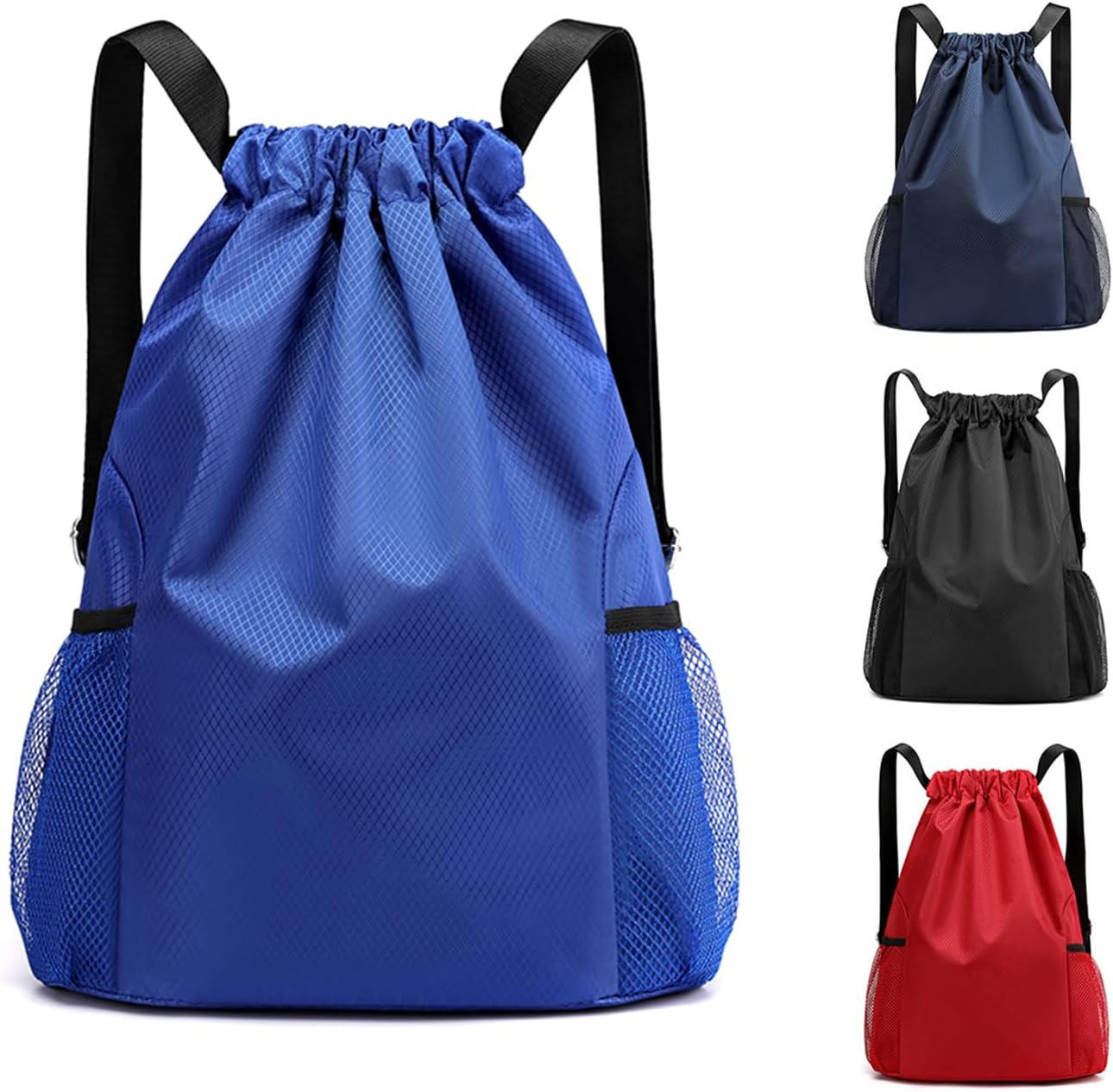 Drawstring Backpack, Water Resistant Lightweight Drawstring Bag with Inner Pocket, Side Mesh Pockets, for Women Men Sports Basketball Travel Camping - Black image number 4