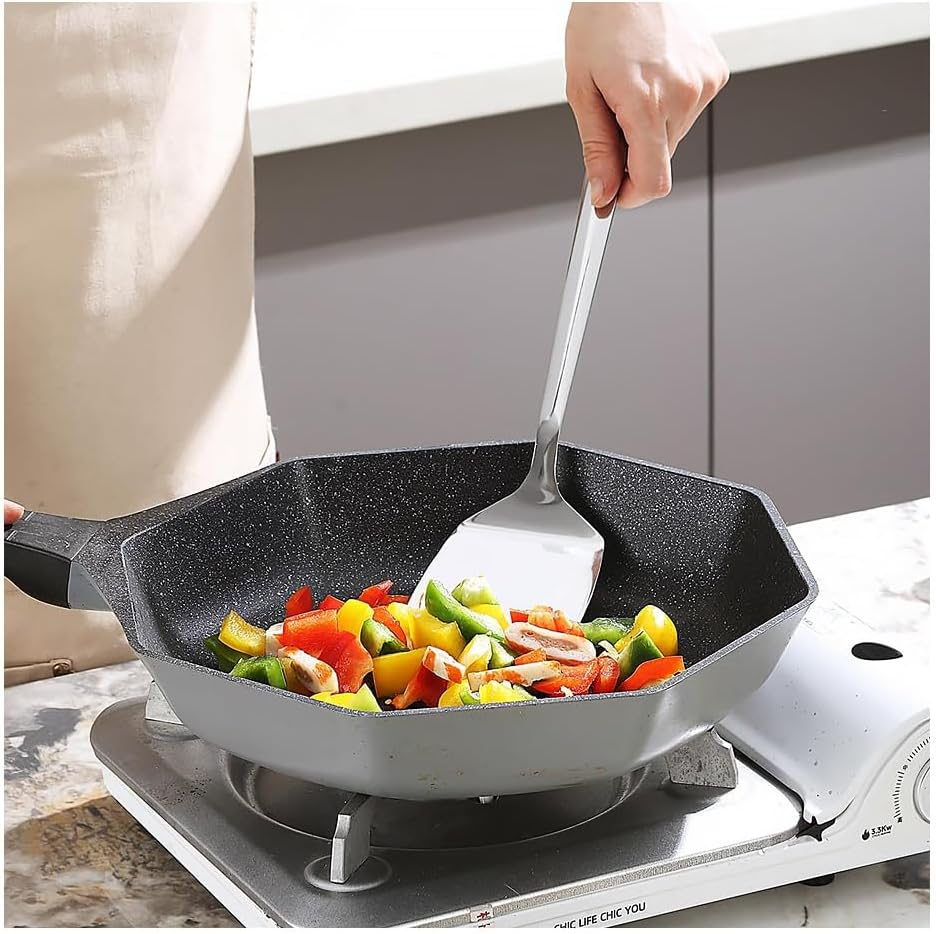 Stainless Steel Spatulas Set,Silver Slotted Turner, Solid Turner,Heavy Duty Sturdy Kitchen Spatula High Heat Resistant, Ideal Cookware,Dishwasher Safe, Easy to Clean (2Pcs) image number 3