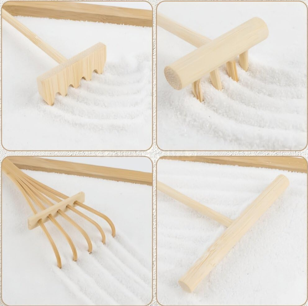 Mini Zen Garden Sand Rakes Set, 4 Pieces Tabletop Rock Garden Tools,Mini Sand Stamp Rakes,Zen Garden Bamboo Sand Rake Set,Tiny Zen Garden Rake Beach Zen Garden Rake Set image number 1