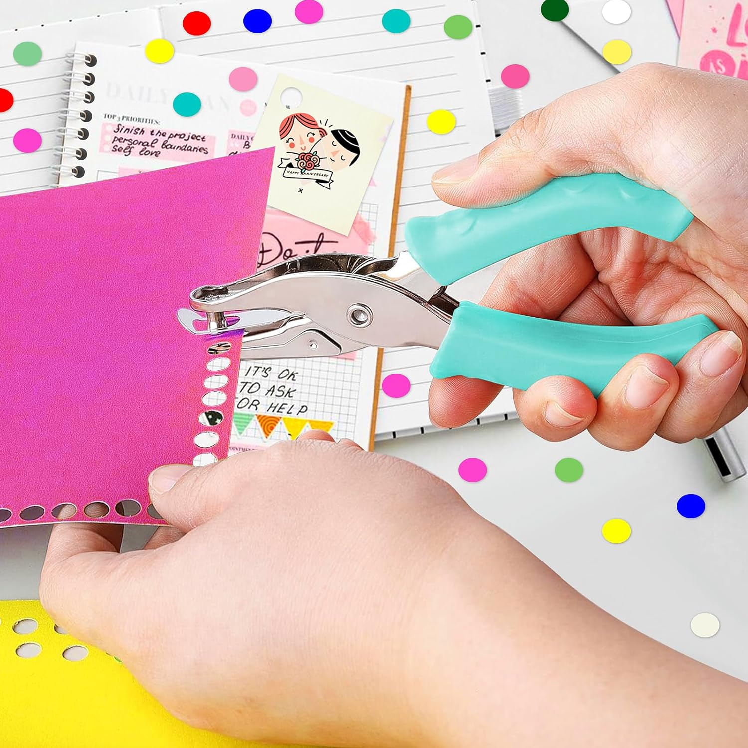 Single Hole Punch, 1/4'' Hole Puncher, Metal One Hole Puncher for Crafts, Circle Hole Punch Shape with Soft Grip Handle, Small Single Hole Punch for Scrapbooking, Paper Hole Puncher for Card Making image number 1