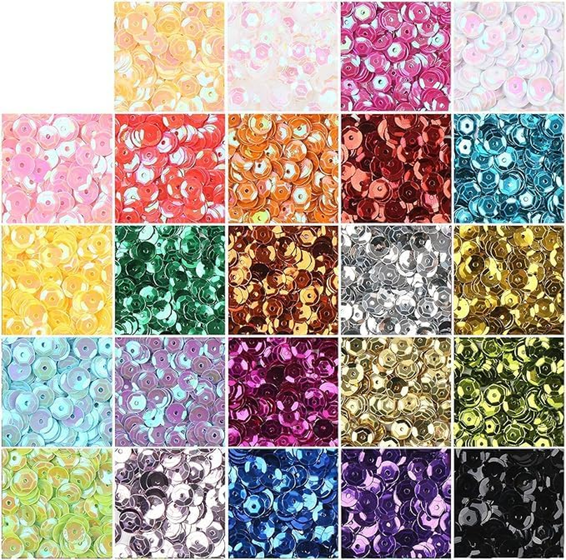CCINEE 6Mm Loose Sequins,Bulk 24 Rainbow round Cup Sequins for Sewing Craft Nails Decorations (192Gram)
