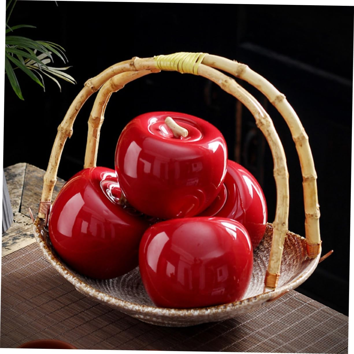 GRIRIW Apple Tea Can Ceramic Tea Jar Storage Container for Restaurant Home Container