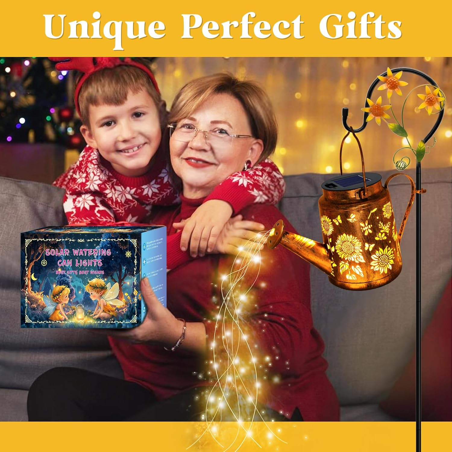 Solar Watering Can with Lights, Outdoor Garden Decor Sunflower Solar Garden Lights for Outdoor Pathway Yard Lawn Patio Party, Waterproof Gardening Decorations Gifts for Mom Grandma Women Birthday image number 3