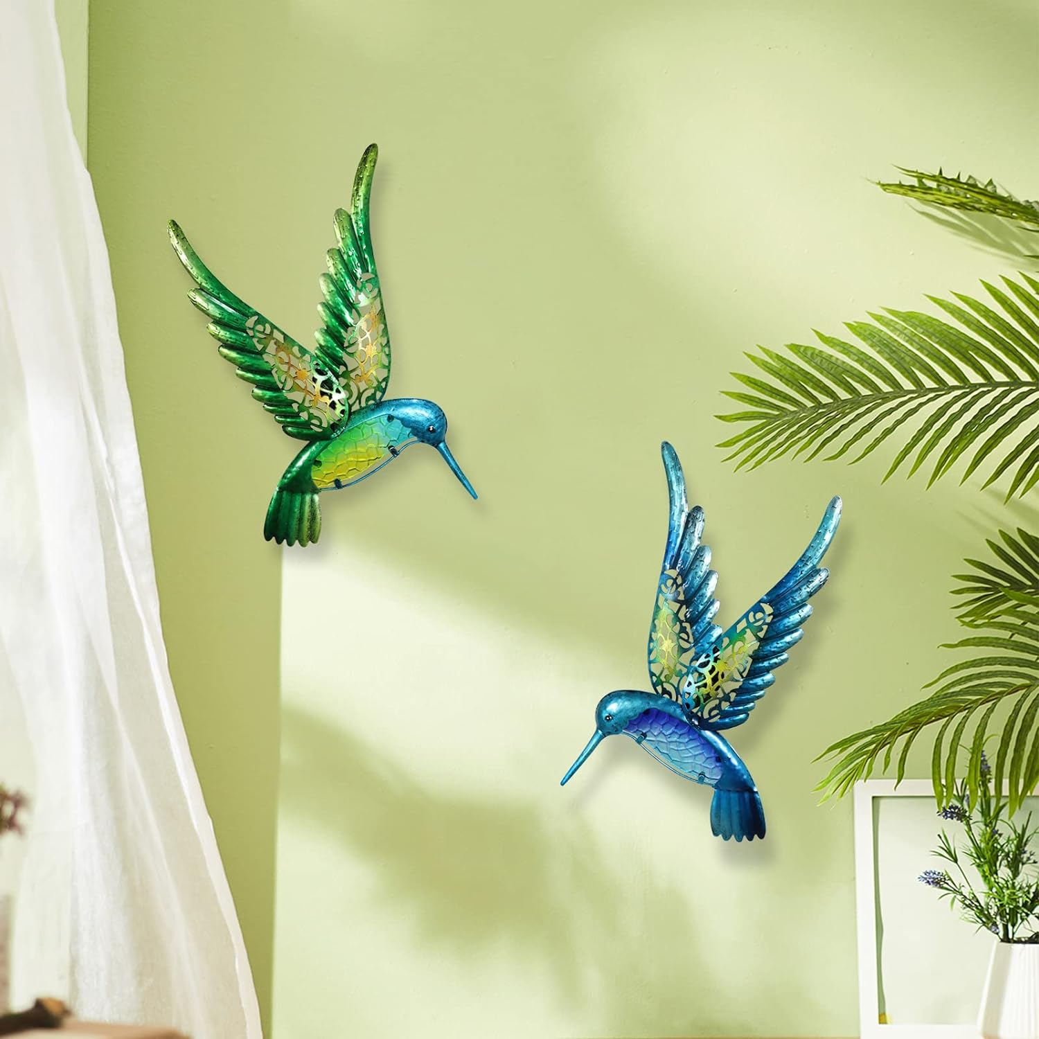 HONGLAND Metal Hummingbird Wall Art 15Inch Metal Birds Wall Sculpture Garden Decoration Outdoor Statue Patio Fence Hanging Plaques 2 Pack image number 5